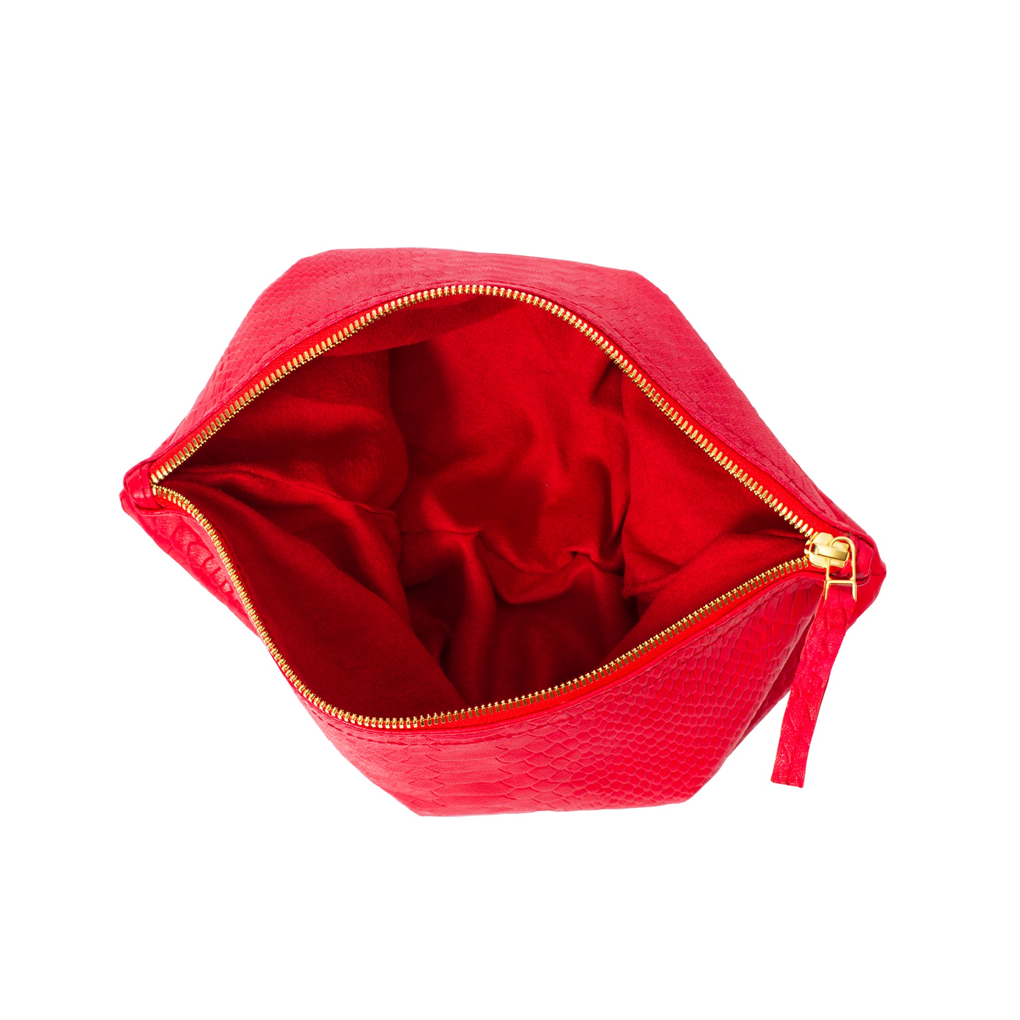 Inside view Red Flat Wallet Clutch Genuine Leather Python Embossed