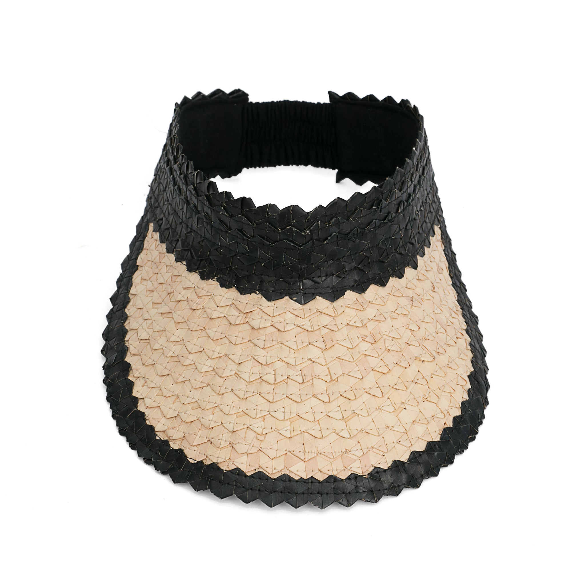 Straw Visor Wide Brim Sun Hat Natural and Black Top View
