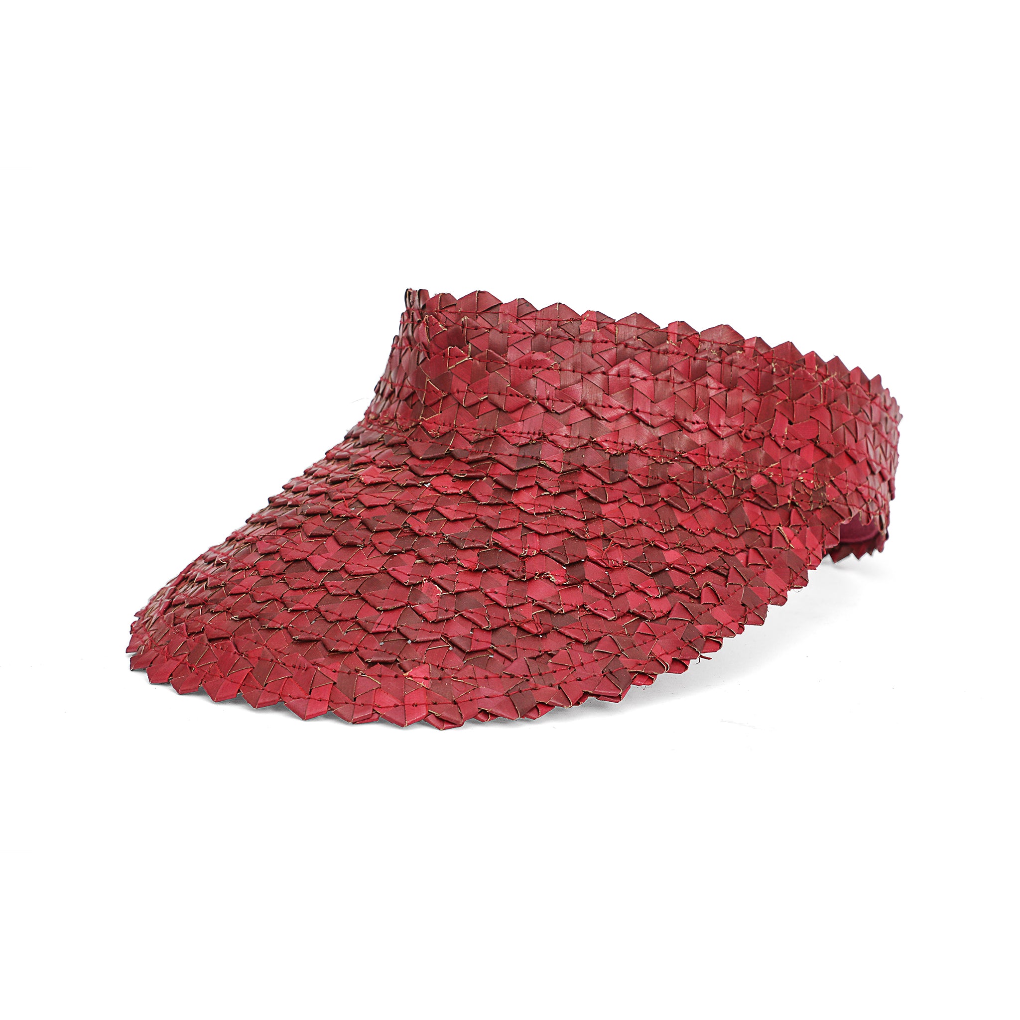 Straw Visor Wide Brim Sun Hat Maroon Front View
