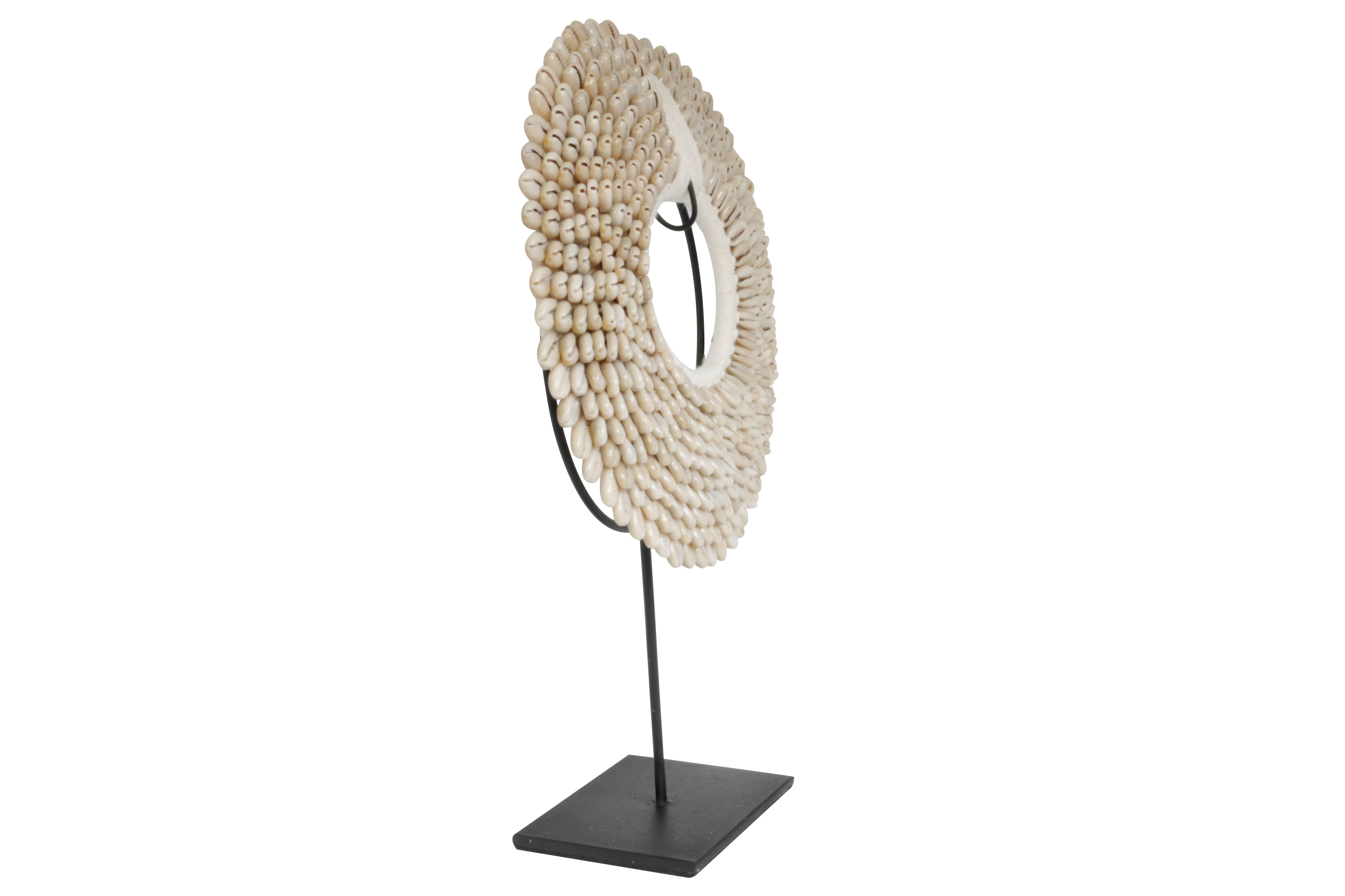 Side view Cowrie Shell Tribal Papua Hoop Necklace and Stand