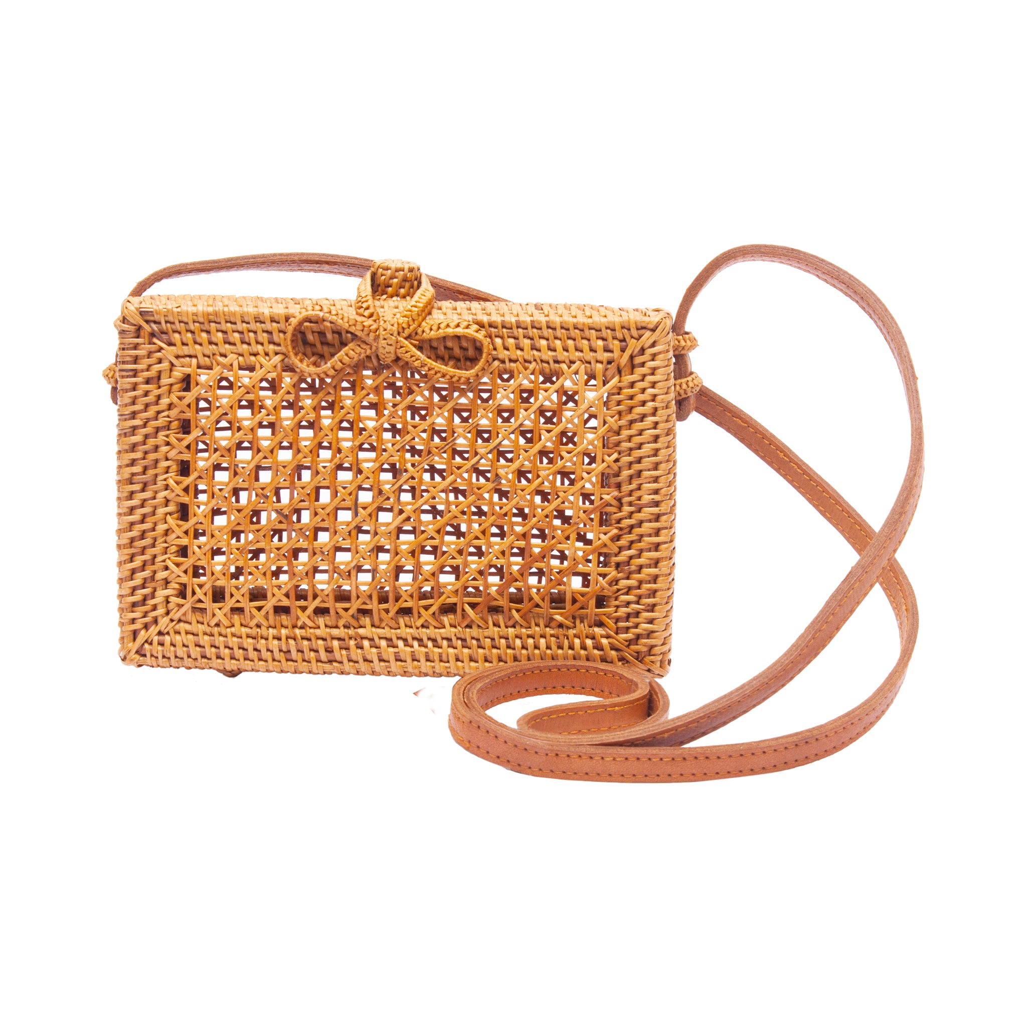 Tan Mesh Rattan Basket Handbag