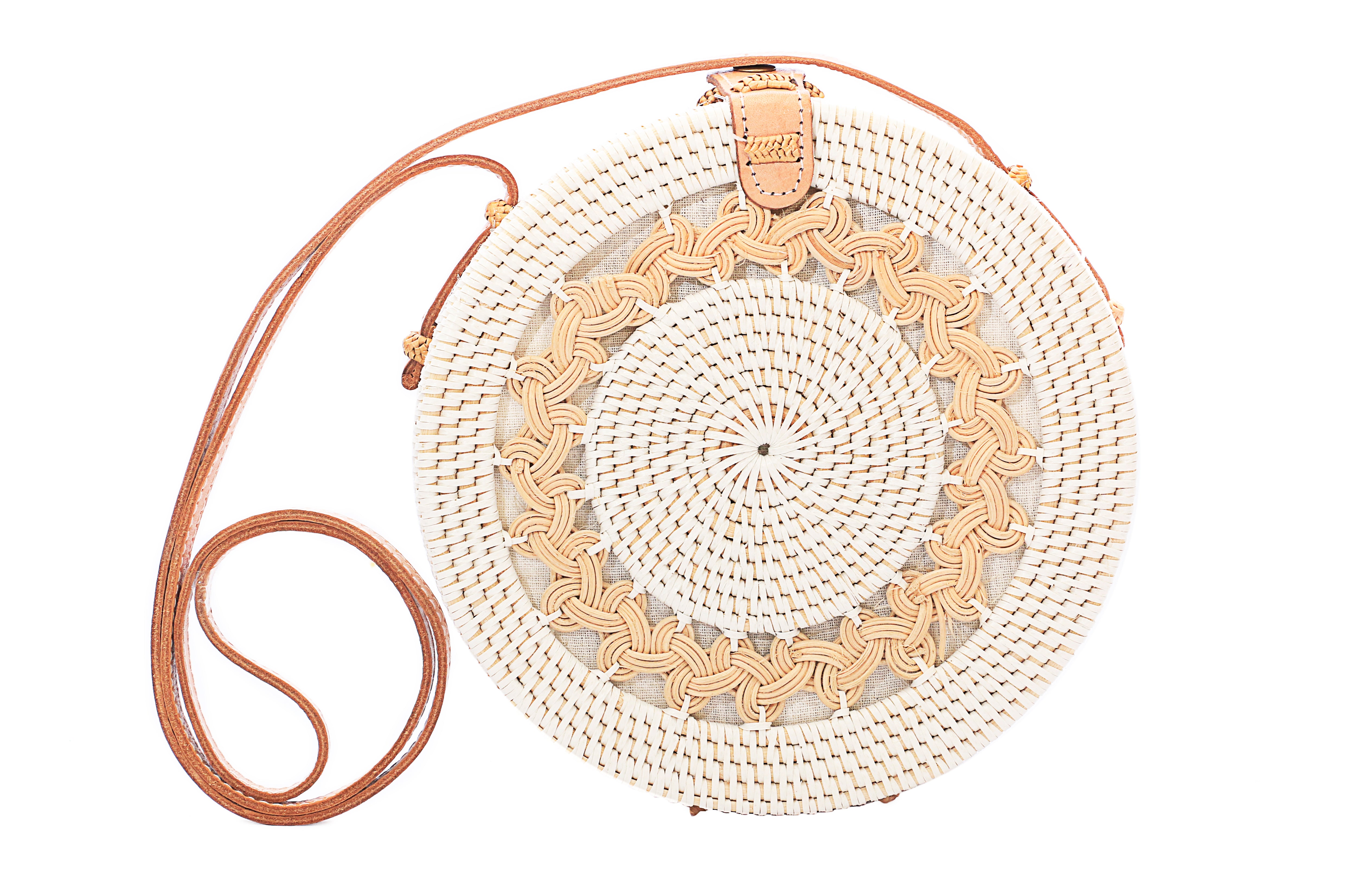 Round White Classic Bali Rattan Bag
