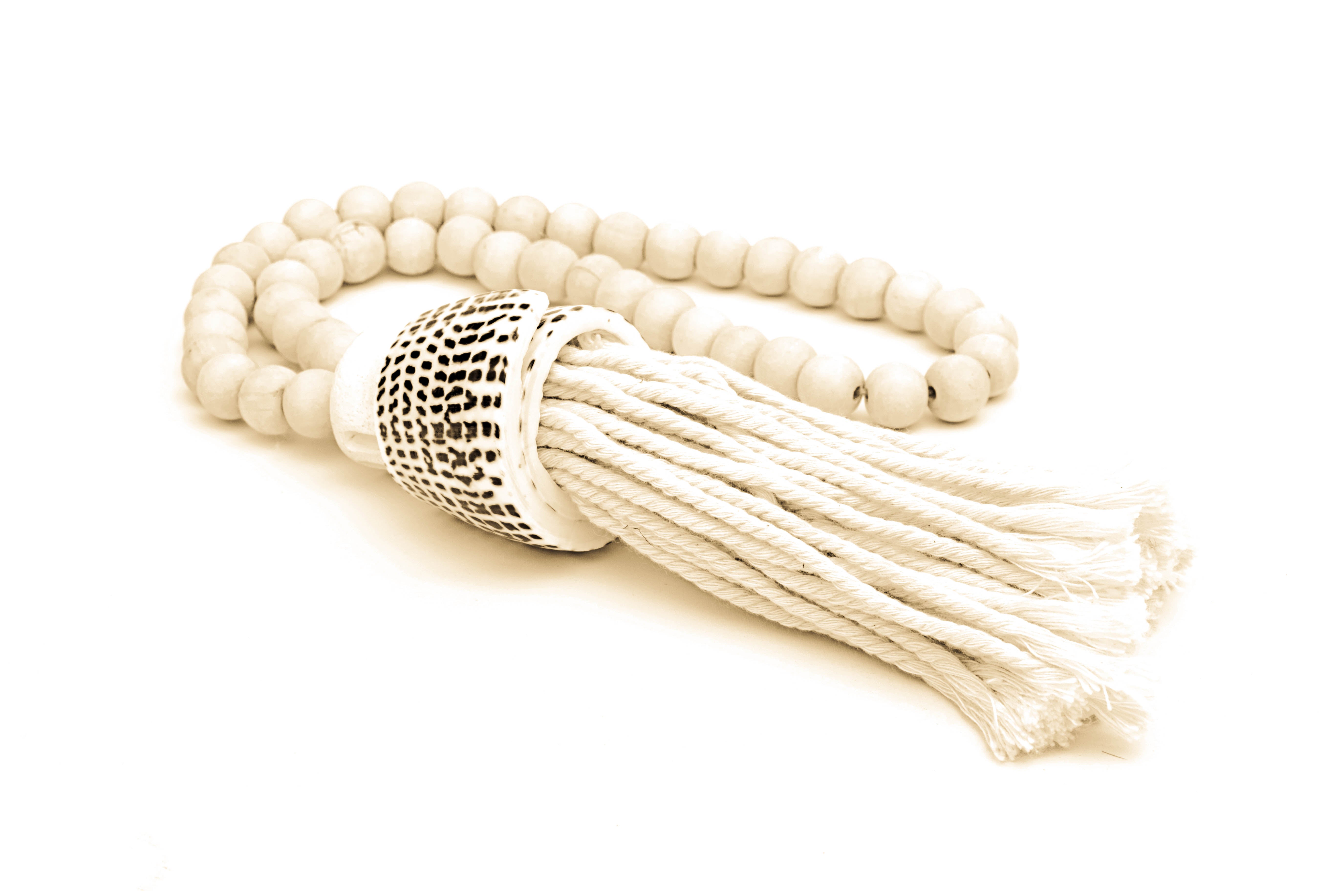Cream color Wooden Beaded Tassel