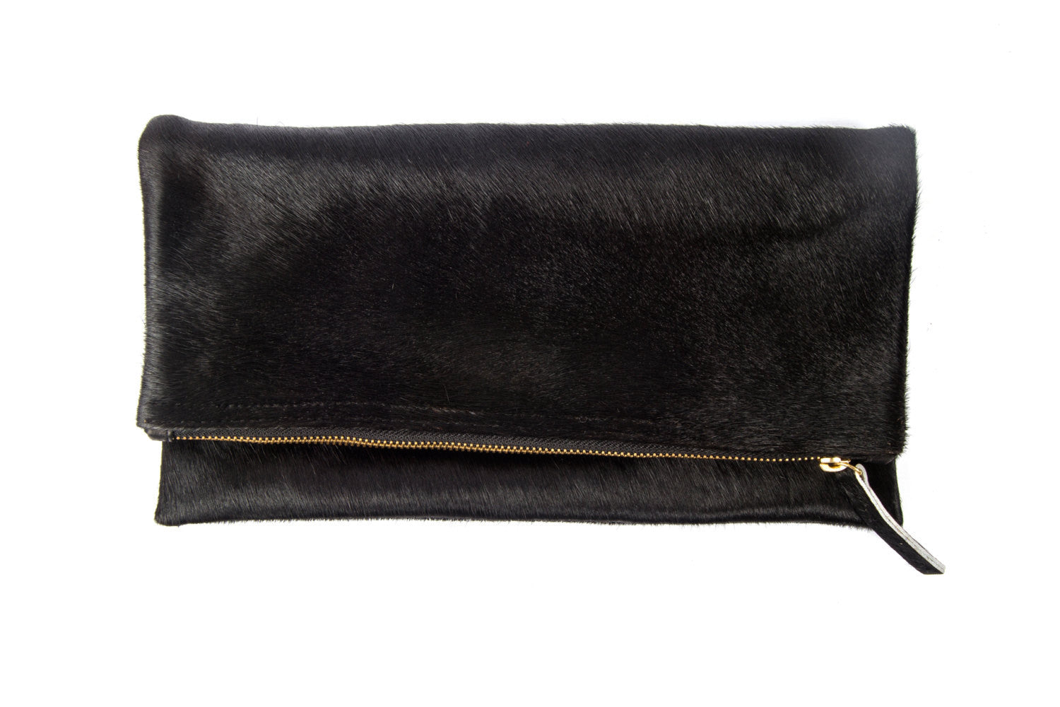 Black Calf Hair Foldover Clutch