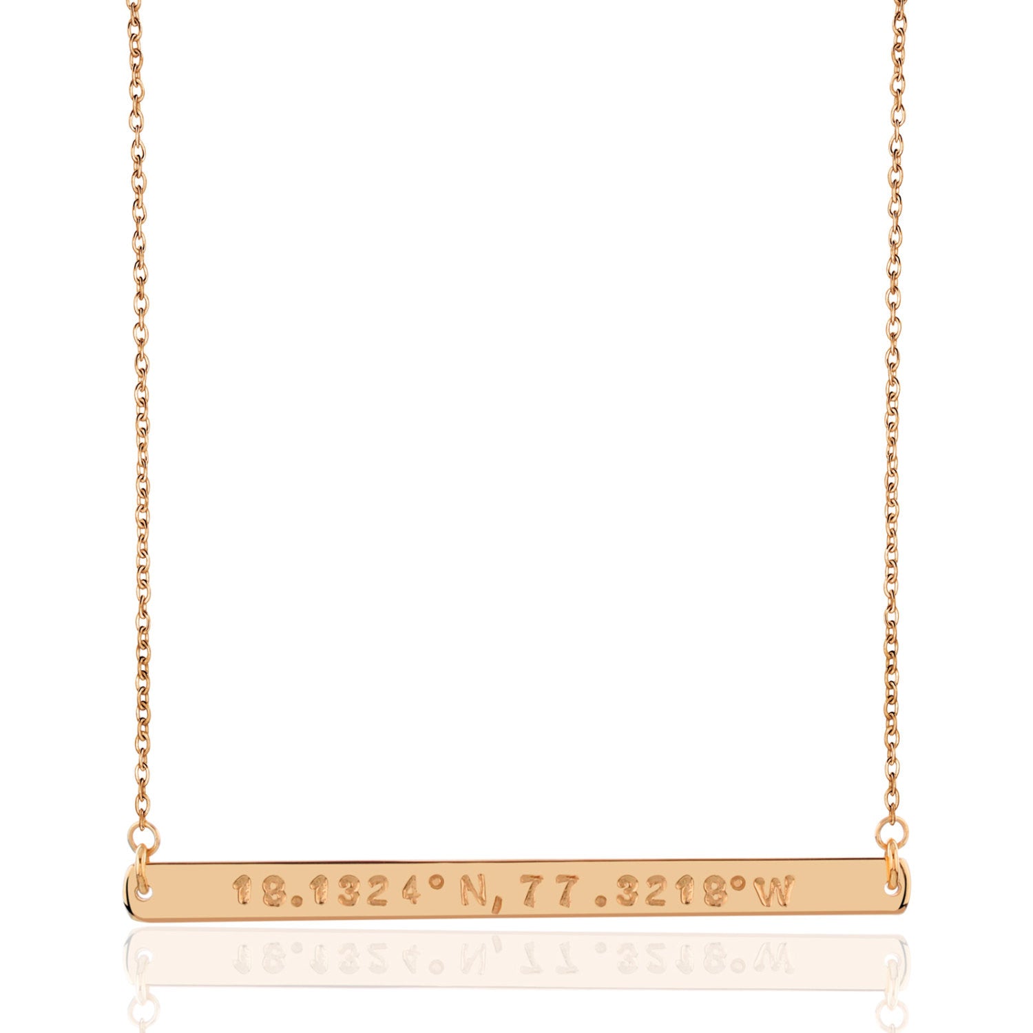 engraved personalized thin bar necklace rose gold
