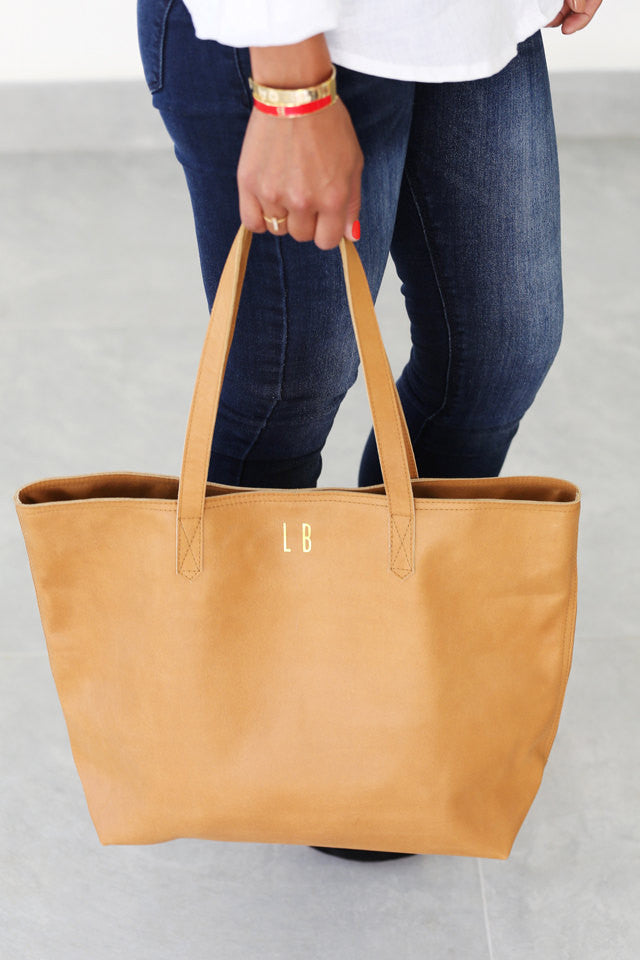 Tote bag; shoulder tote bag; laptop tote bag; office tote bag; day time tote bag; tan tote; monogrammed tote; personalized work bag; personalized handbag; bag for laptop