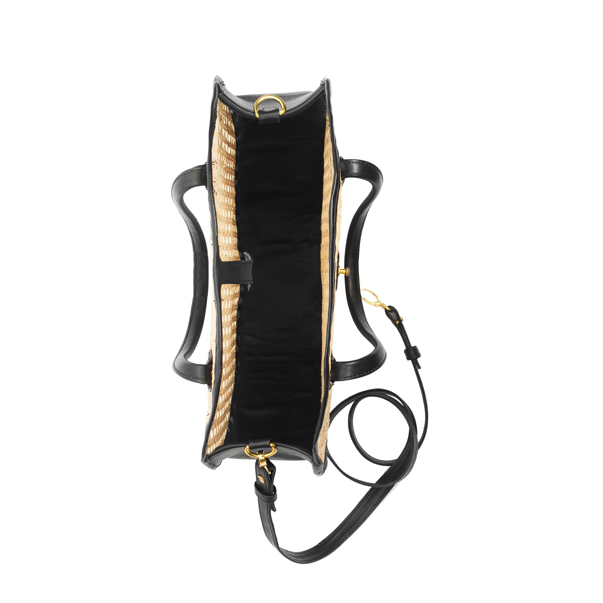 Black Leather and Rattan Cane Webbed Crossbody