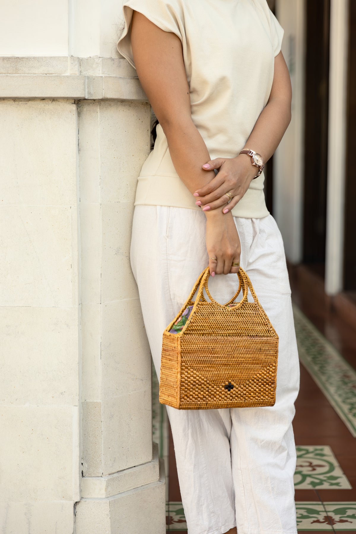 Anthro Bali Rattan Top Handle Bag