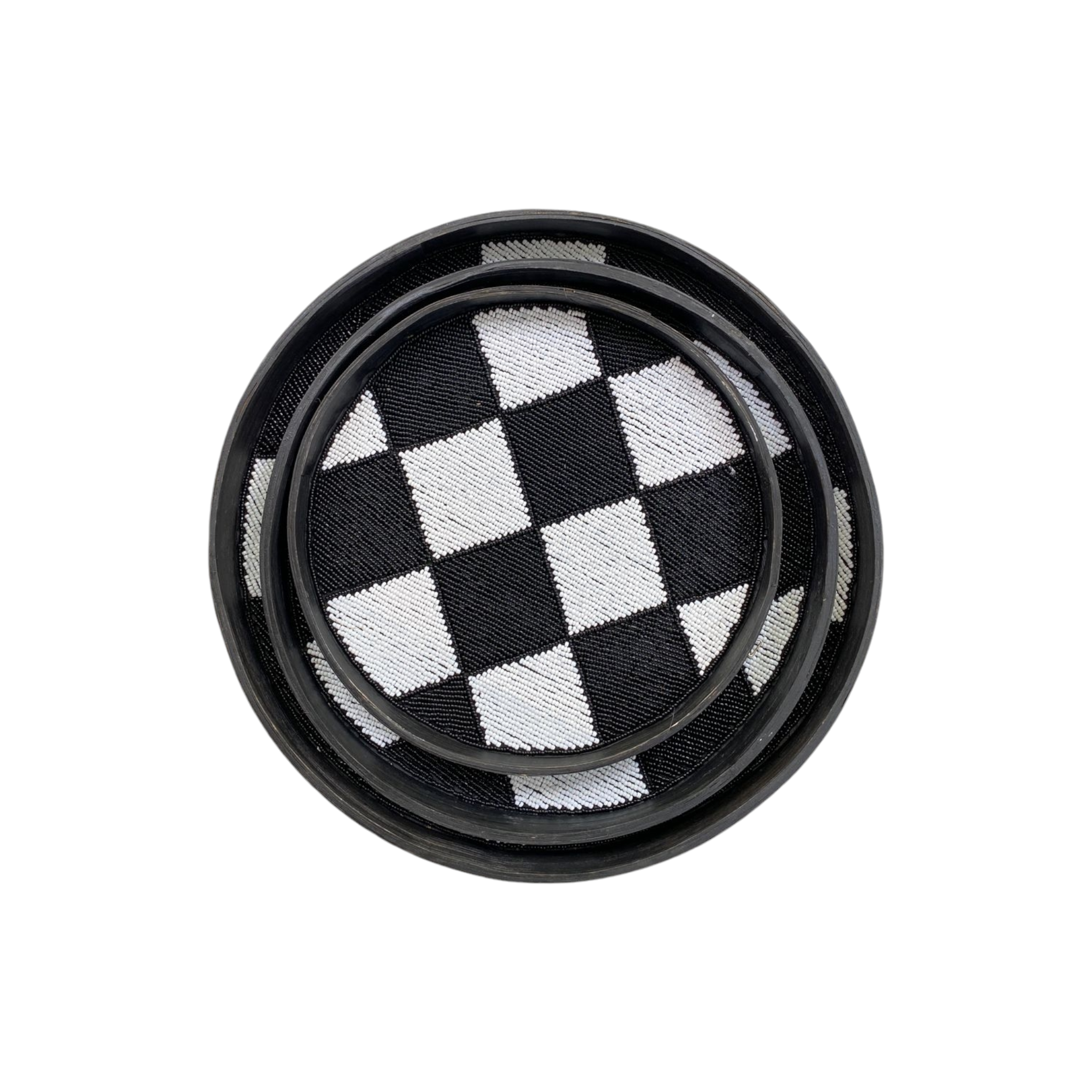 Round Beaded Bamboo Tray