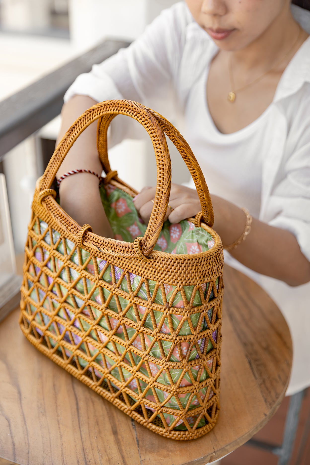 Casa Rosa Rattan Top Handle Tote