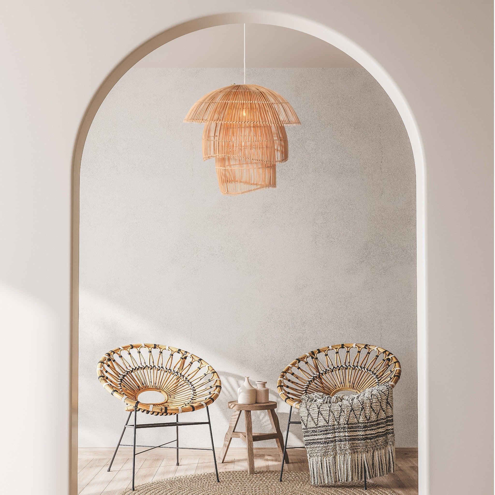 Cascade Natural Rattan 3 Tier Pendant Light