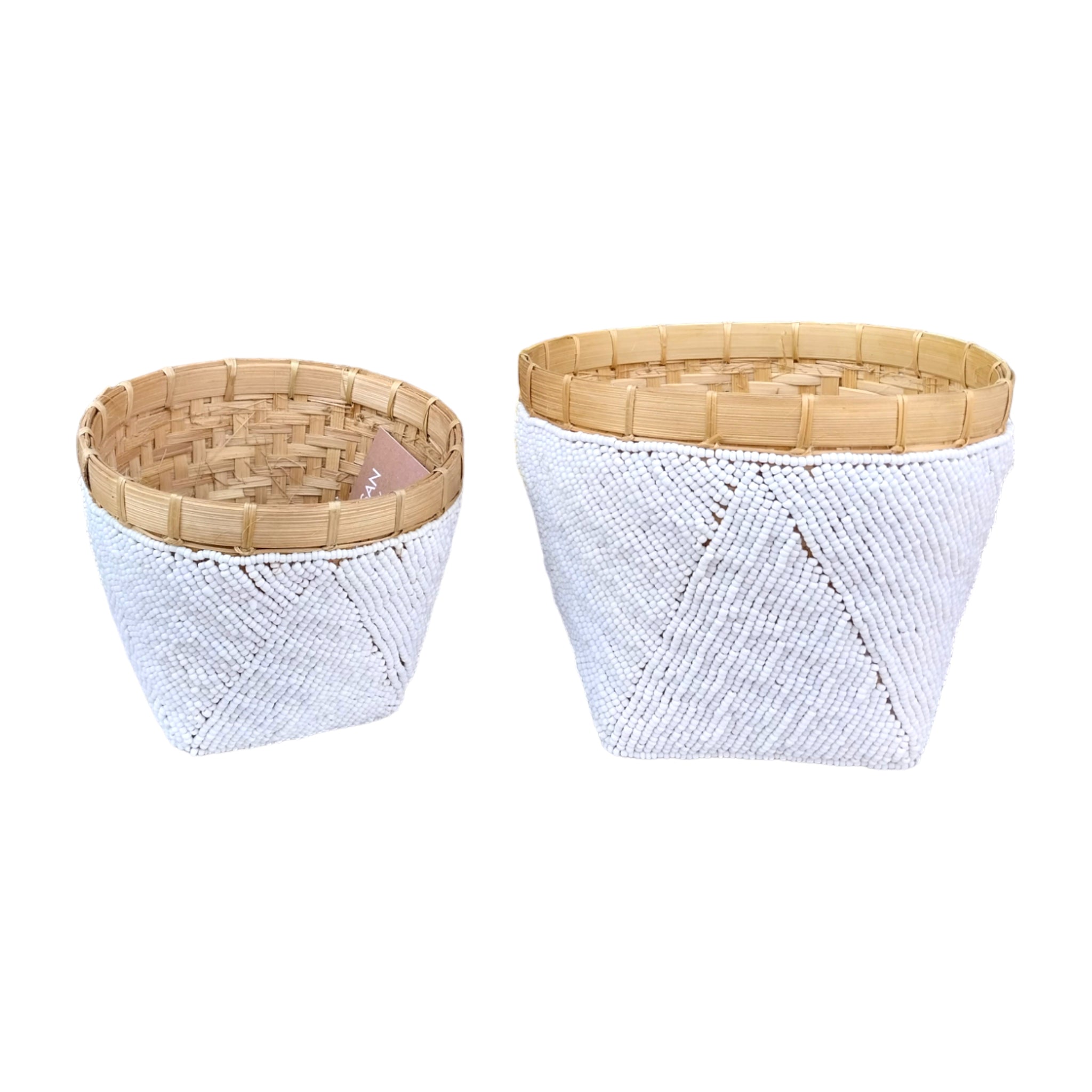 Set of 2 Bamboo Beaded Decorative Basket Made in Bali Indonesia