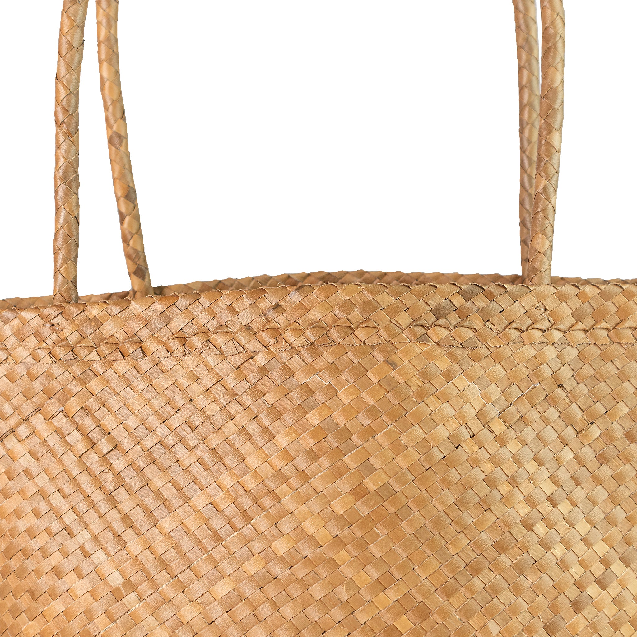 Detail view of tan tote shopper market basket bag