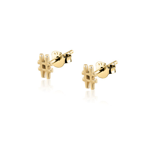Gold Hashtag Stud Earring Jewelry For Women and Girls