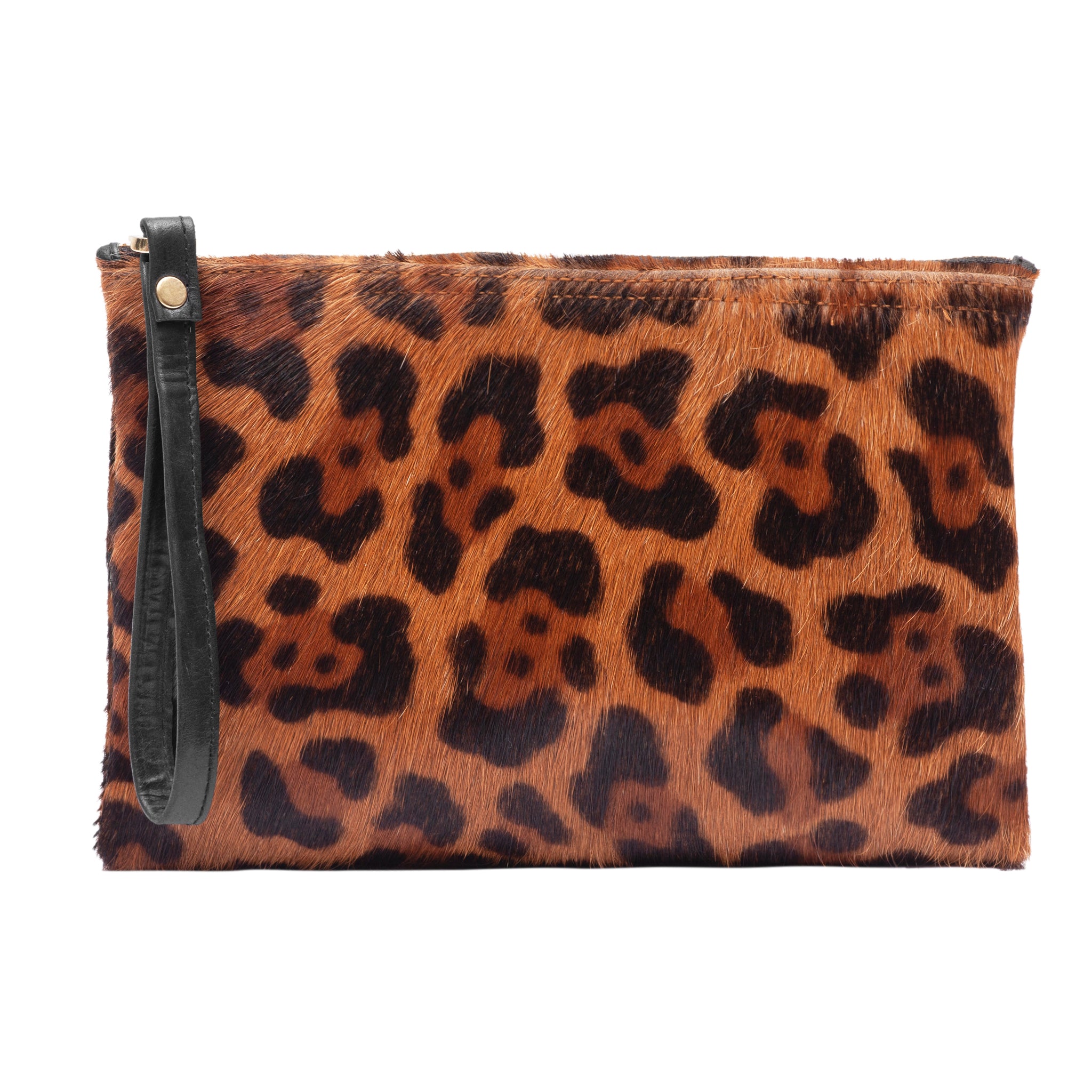 Leopard Leather Wristlet Clutch