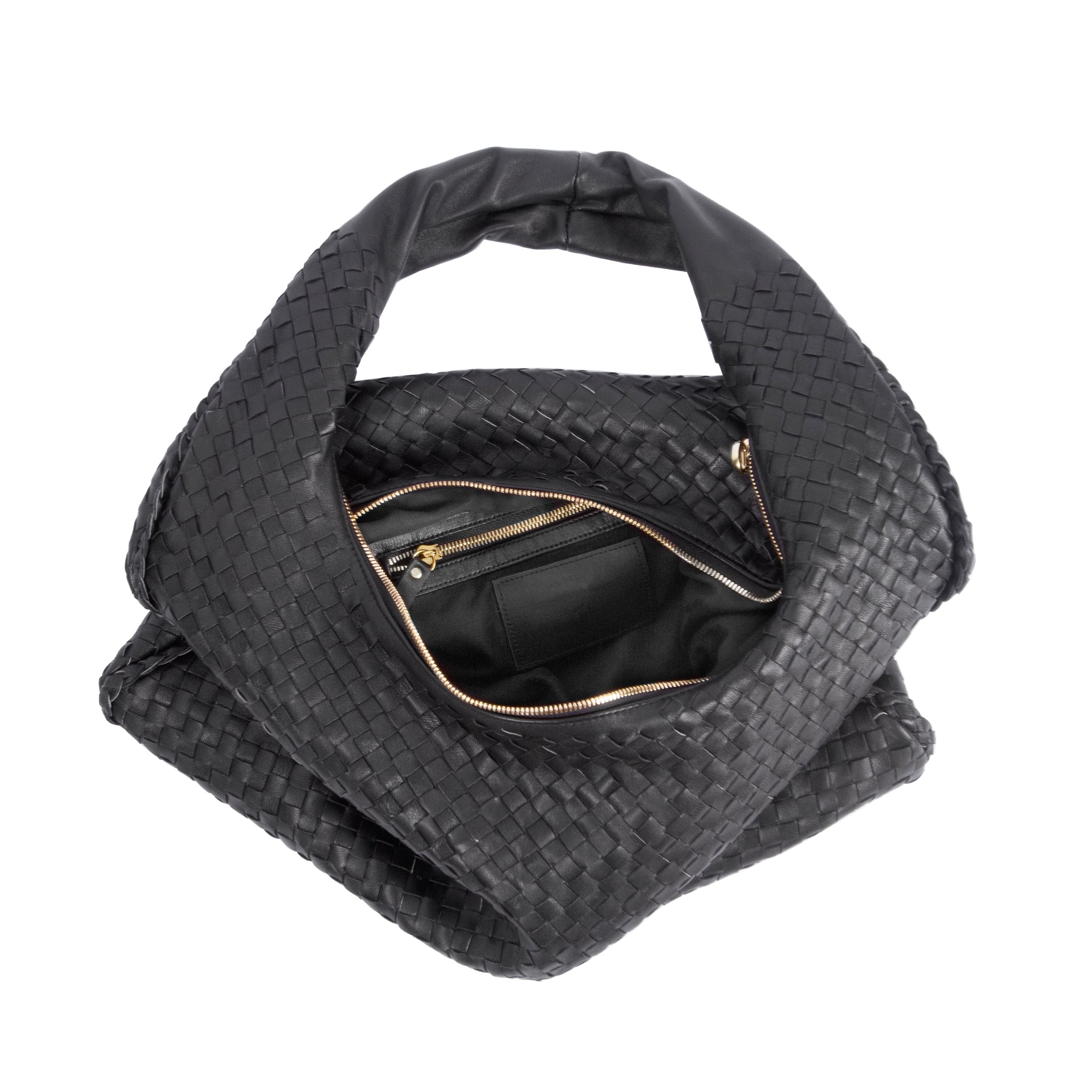 Inside view Woven Leather Slouchy Hobo Black Bag