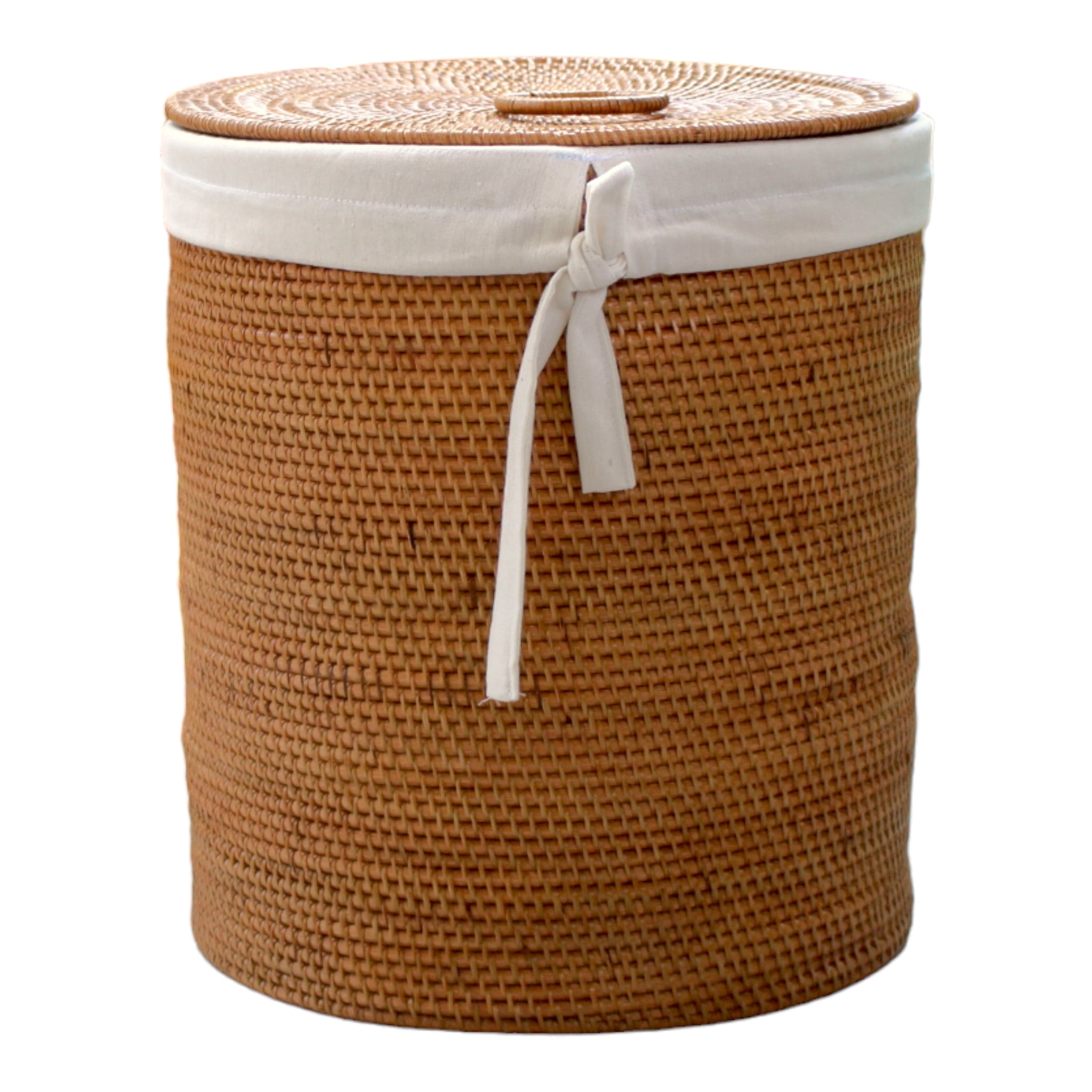 Handwoven Honey-Brown Rattan Hamper with Lining and Lid 