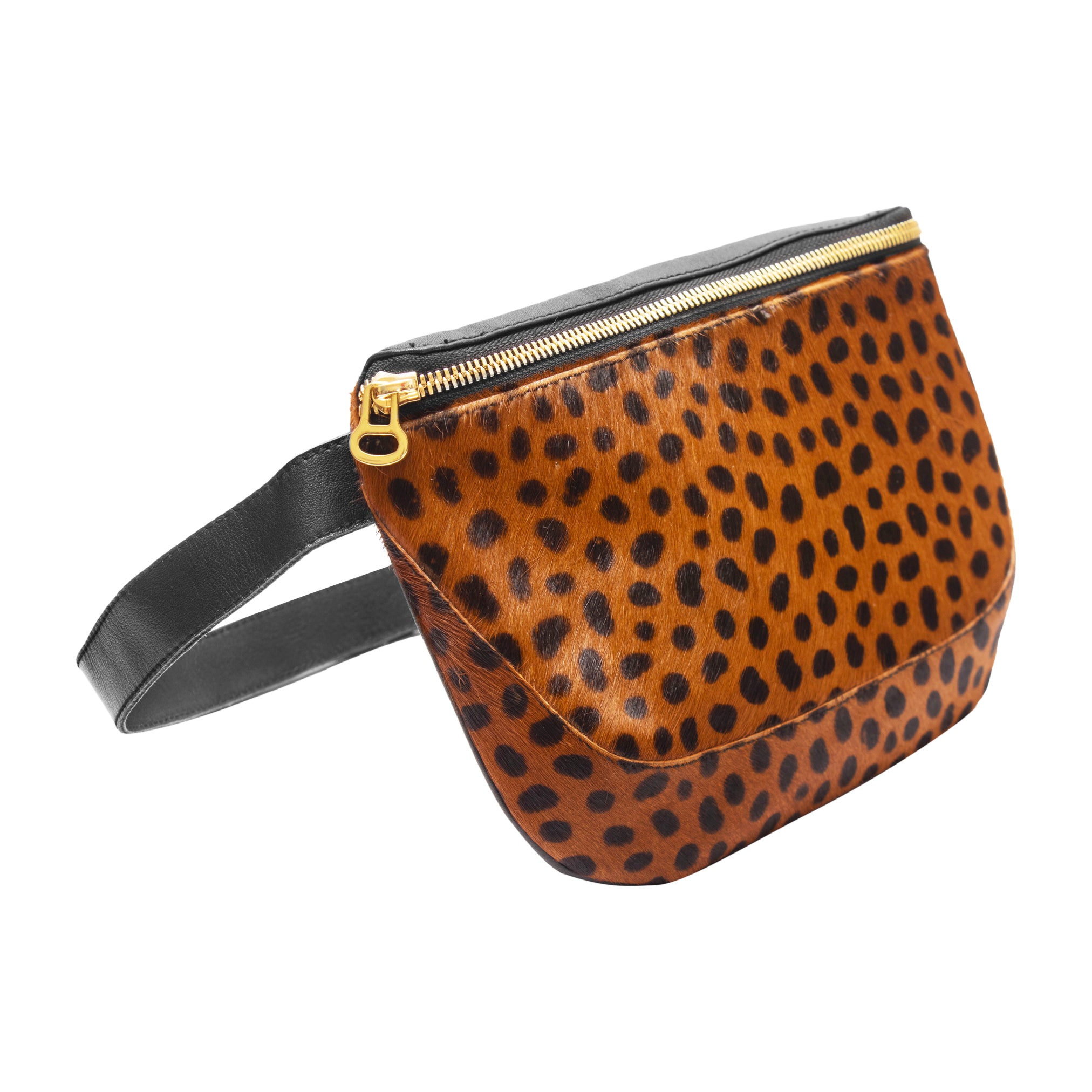 Leopard and Black Leather Fanny Pack