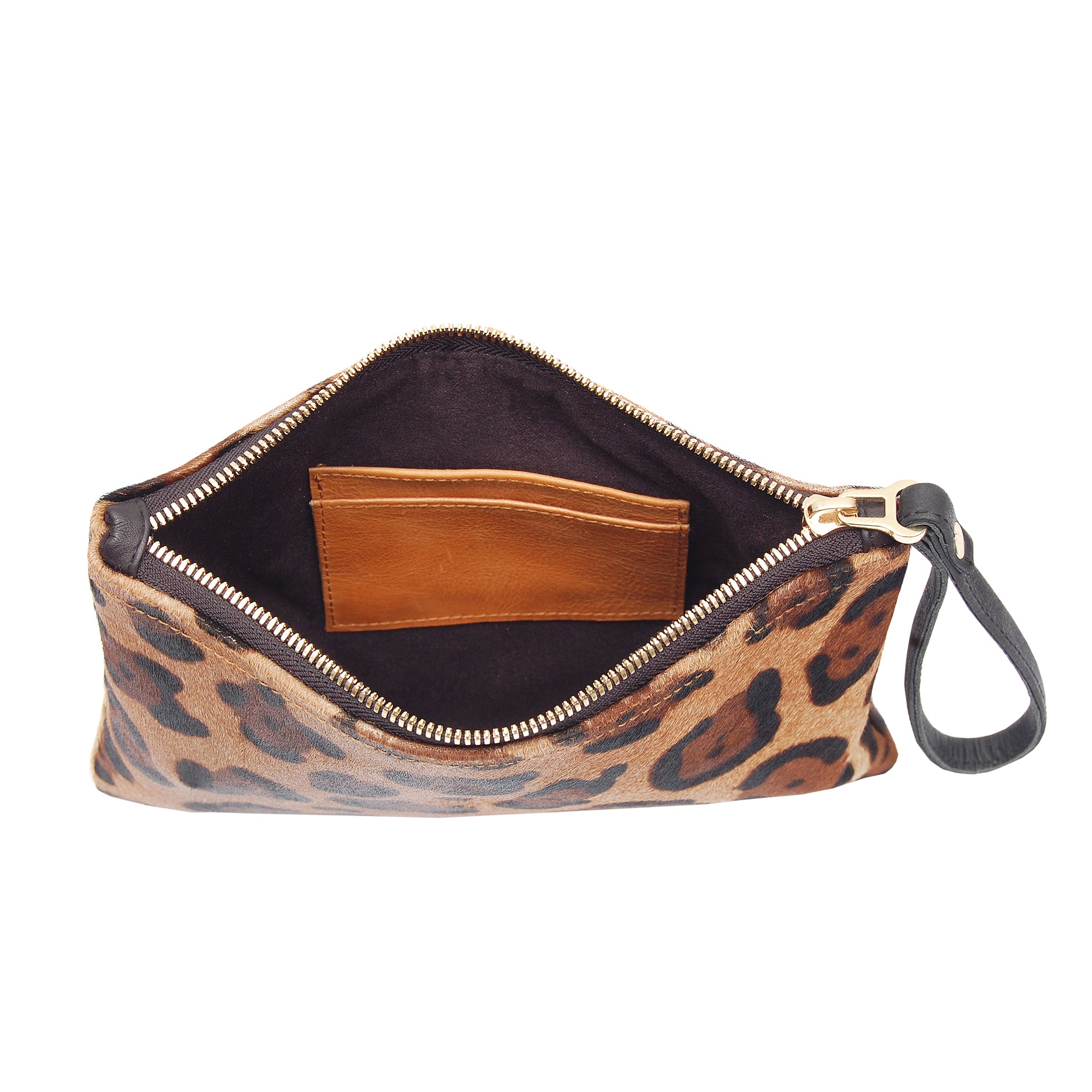 Leopard Leather Wristlet Clutch