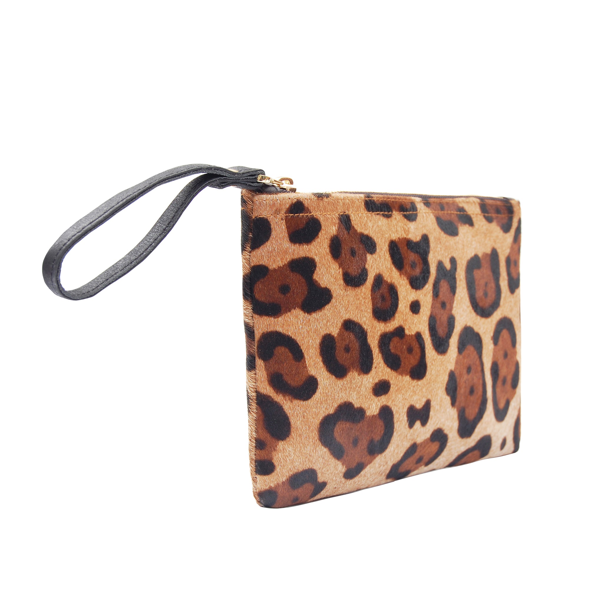 Leopard Leather Wristlet Clutch