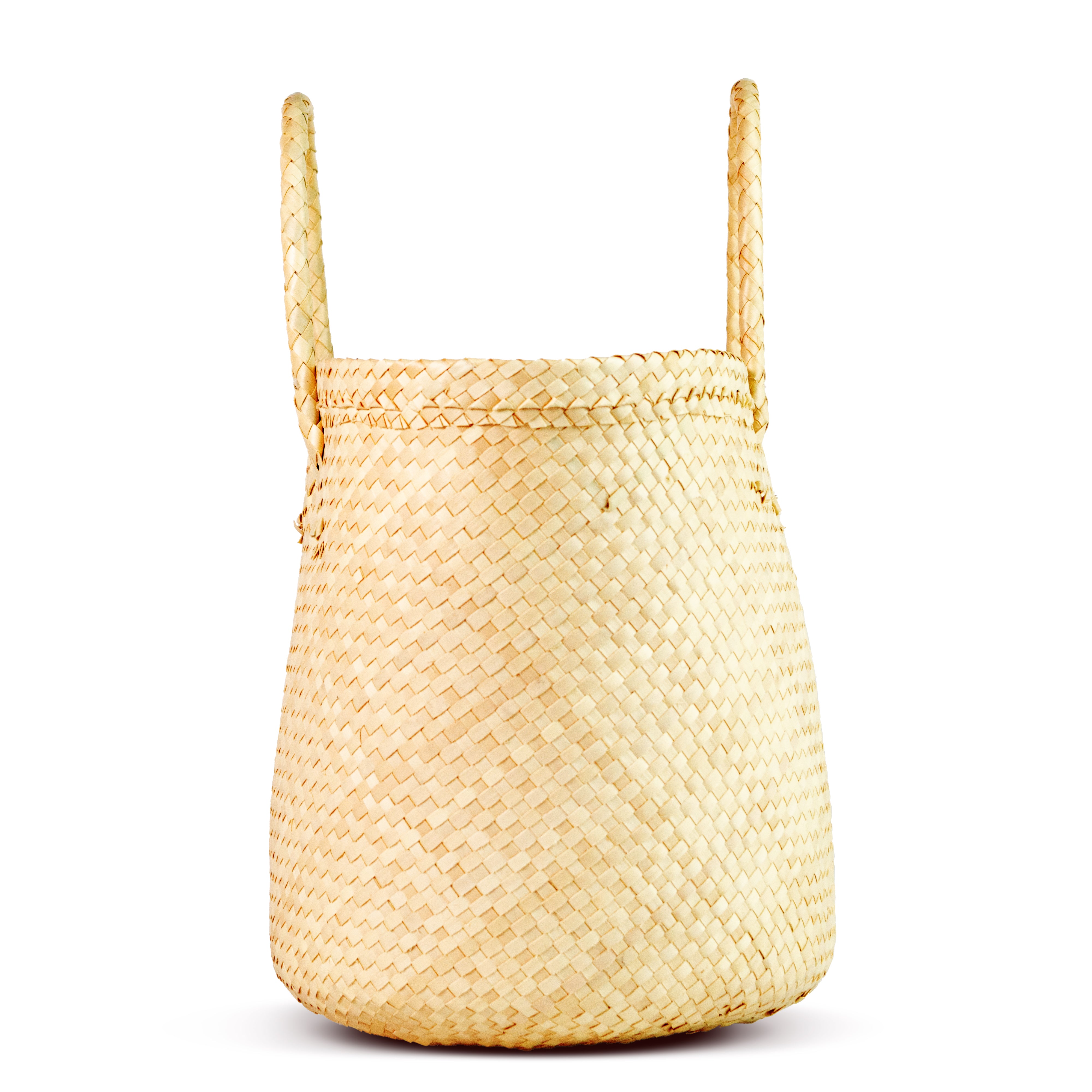 Side view Mini French Market Tote Basket Bag Natural