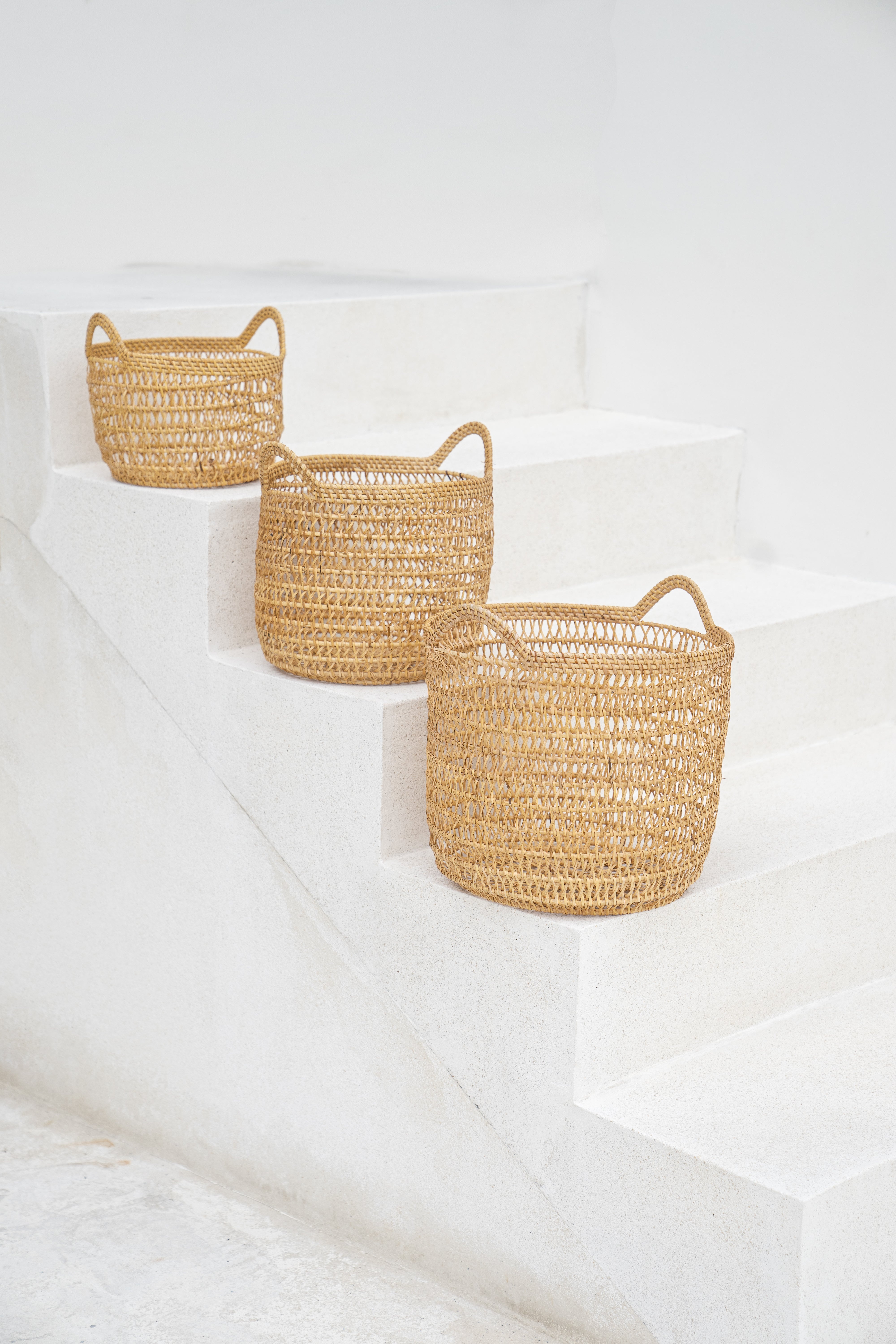 Wicker Decorative Basket Set of 3 Open Weave