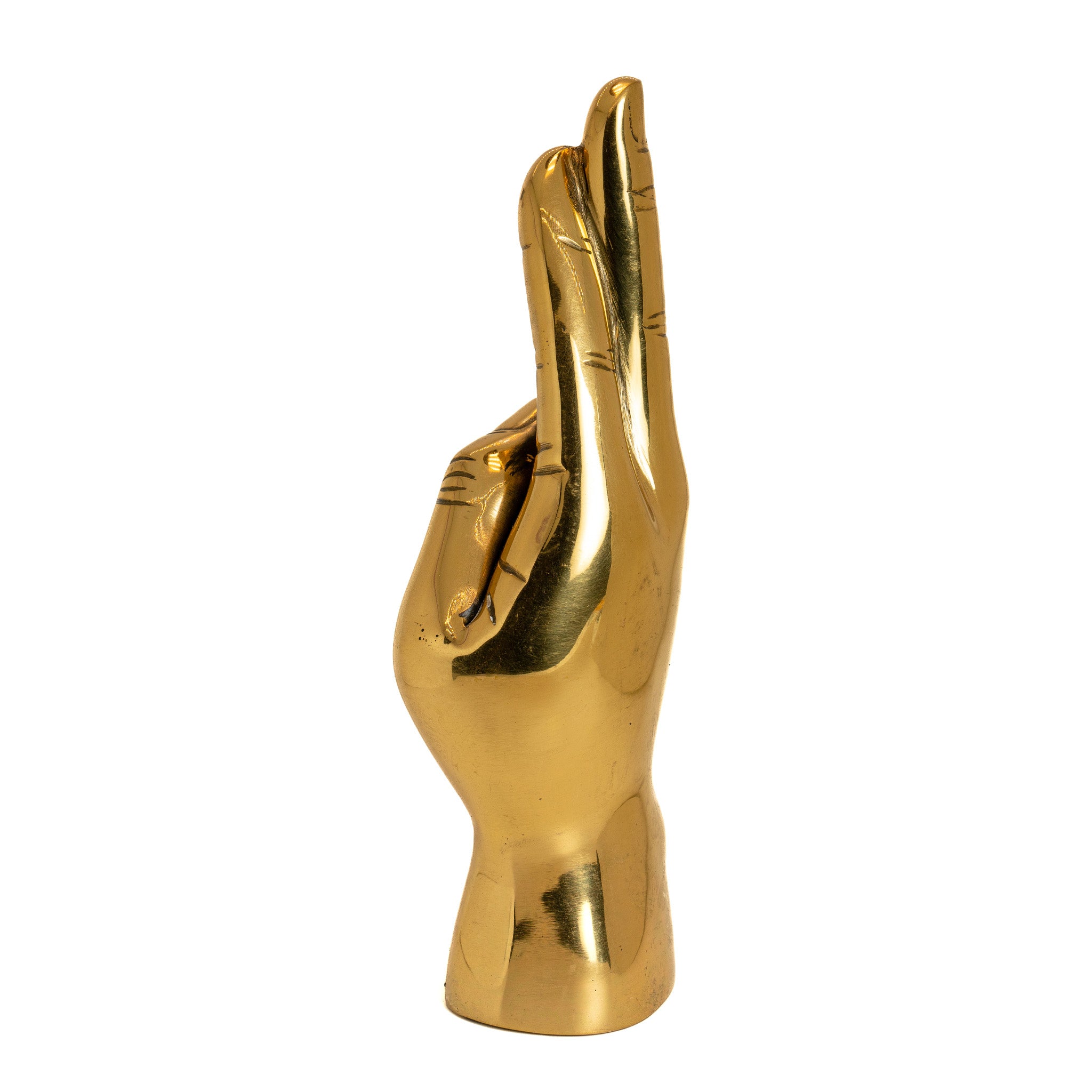 Peace Sign Brass Hand Sculpture Decorative Object
