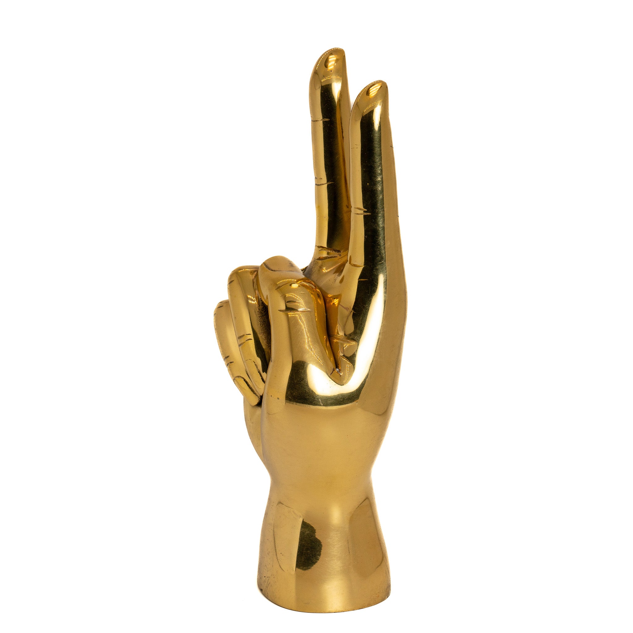 Brass Peace Sign Hand Sculpture
