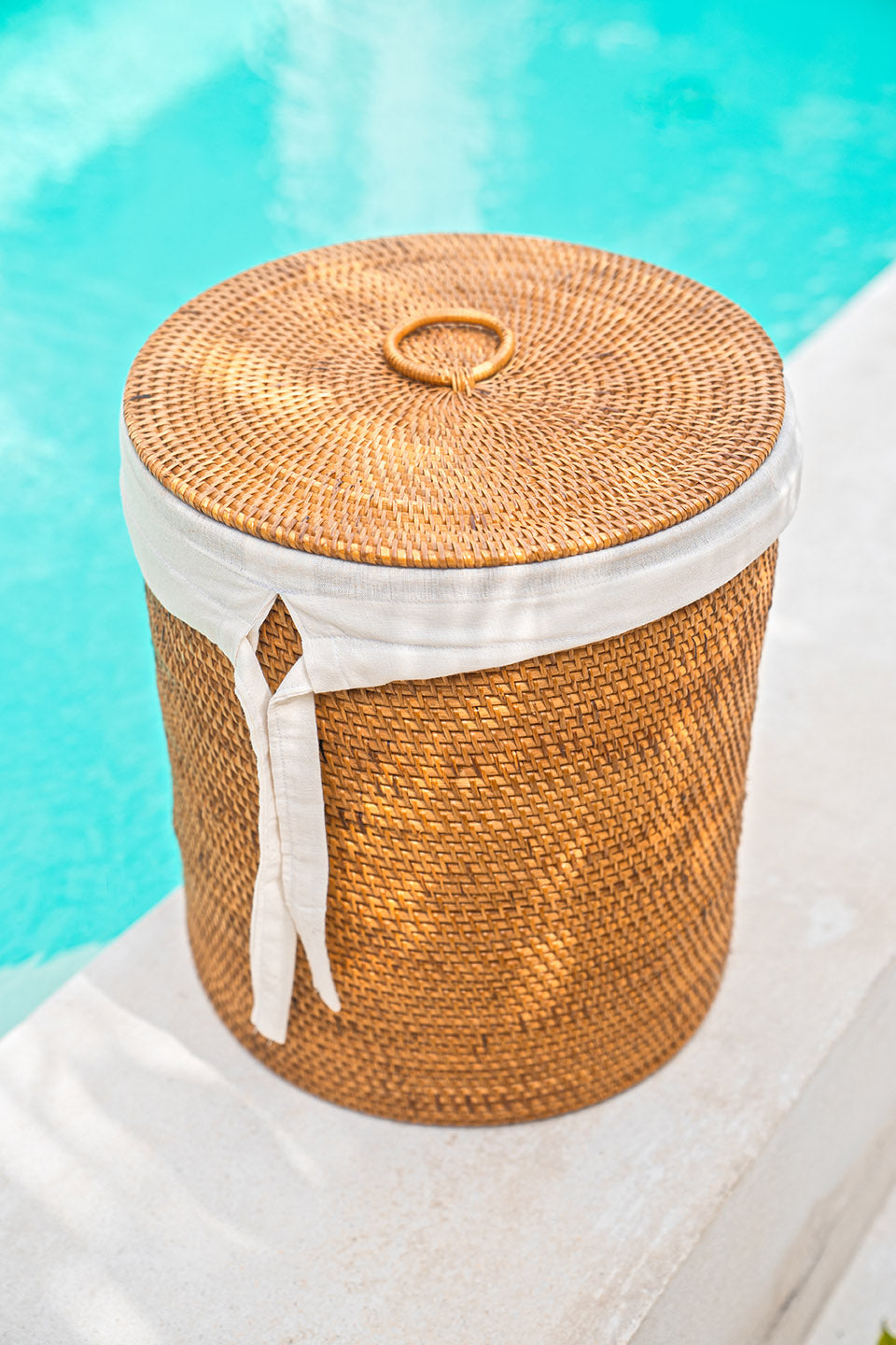 Honey-Brown Rattan Hamper with Lining and Lid Basket