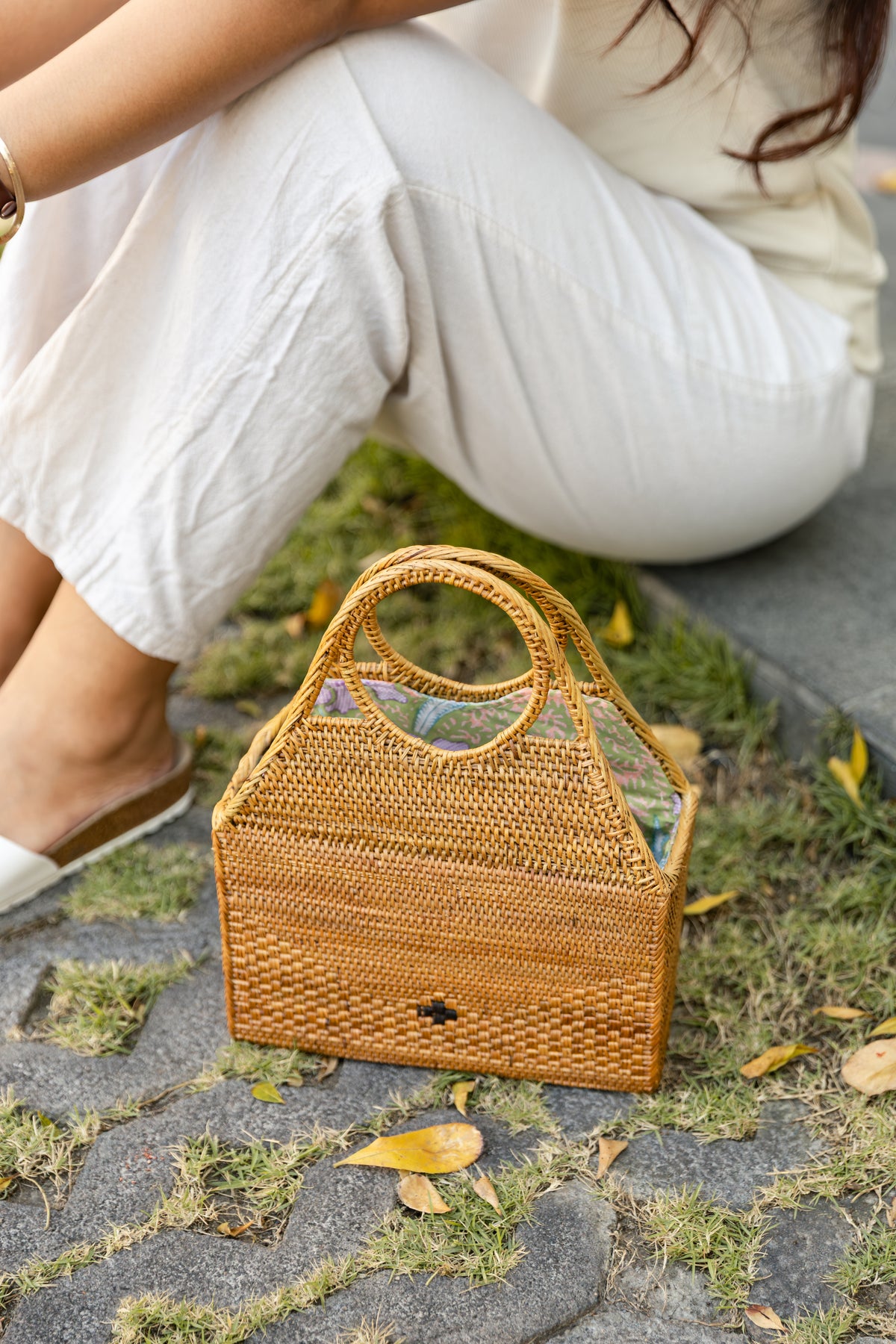 Anthro Bali Rattan Top Handle Bag