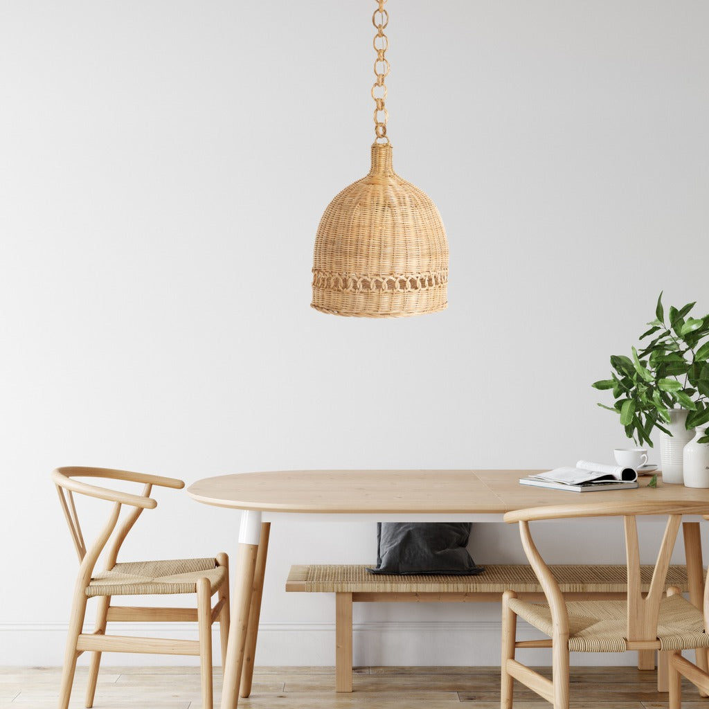 Wicker Bell Pendant Basket Light