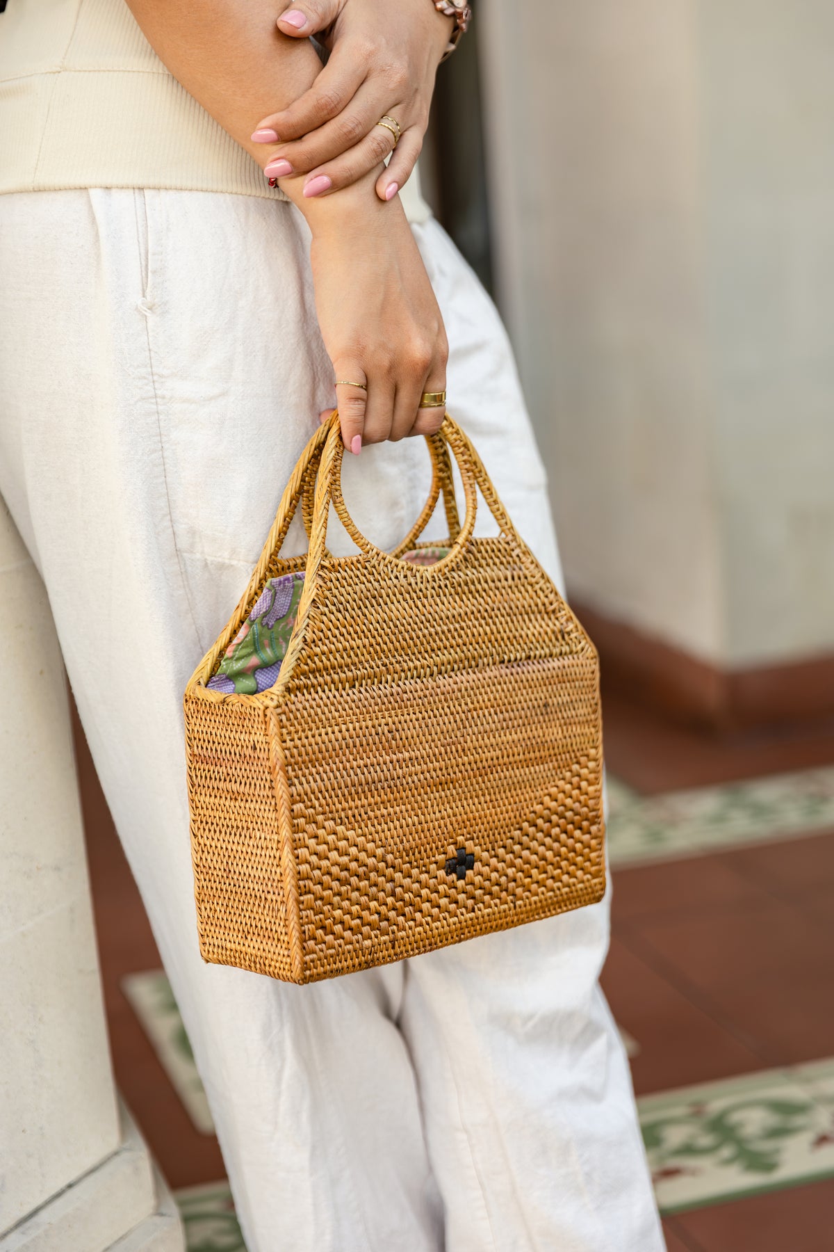 Anthro Bali Rattan Top Handle Bag
