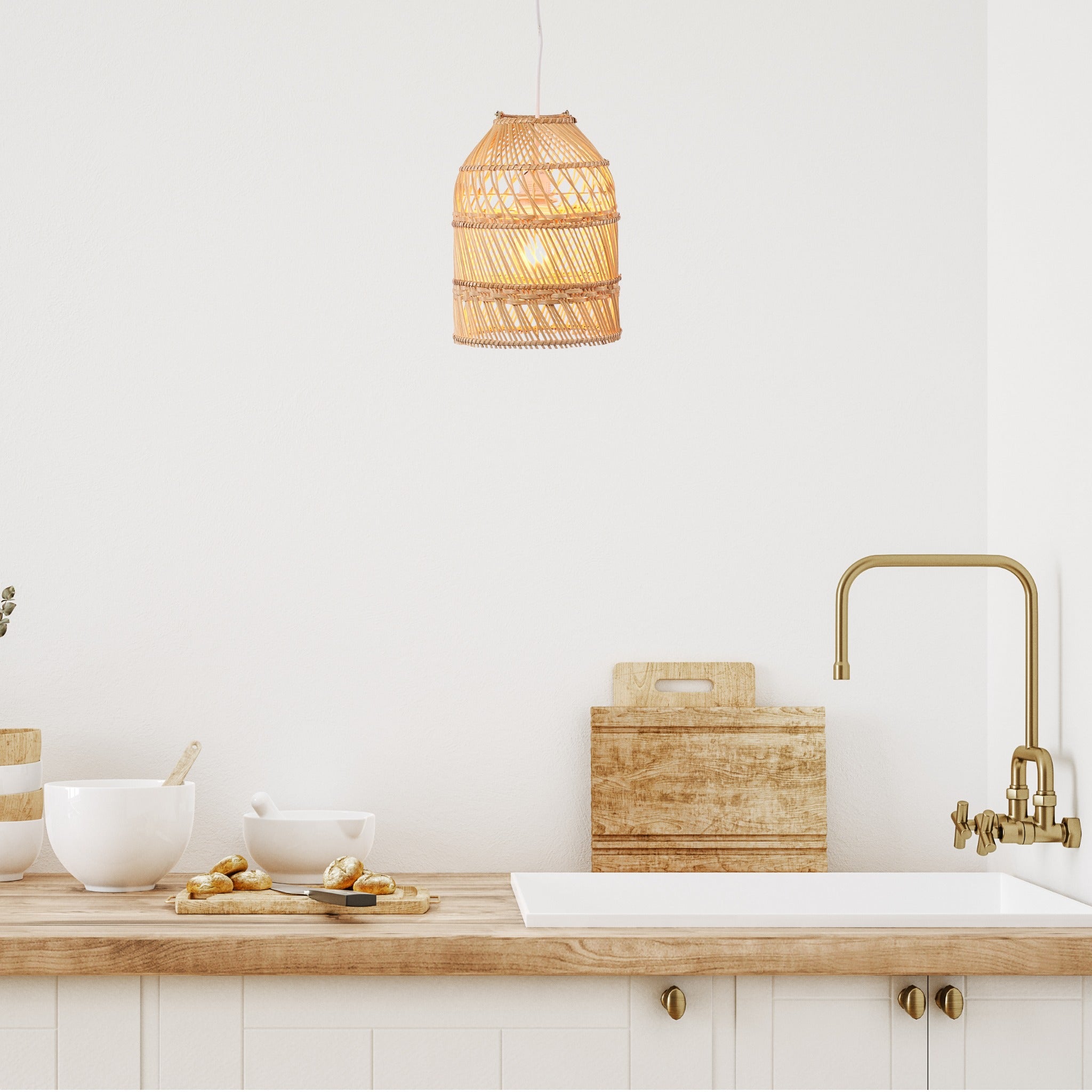 Small Bell Rattan Pendant Hanging Light