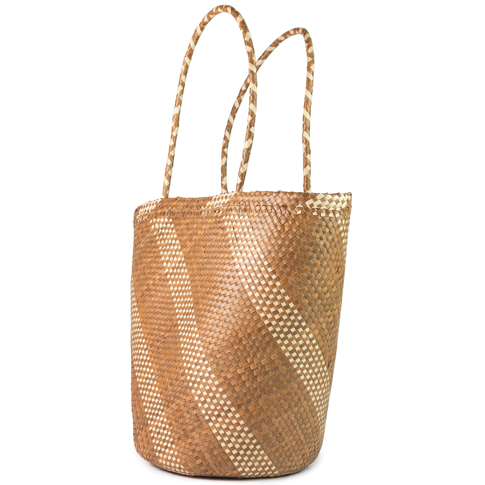 Side view Tall Shopper Tote Basket Bag Tan