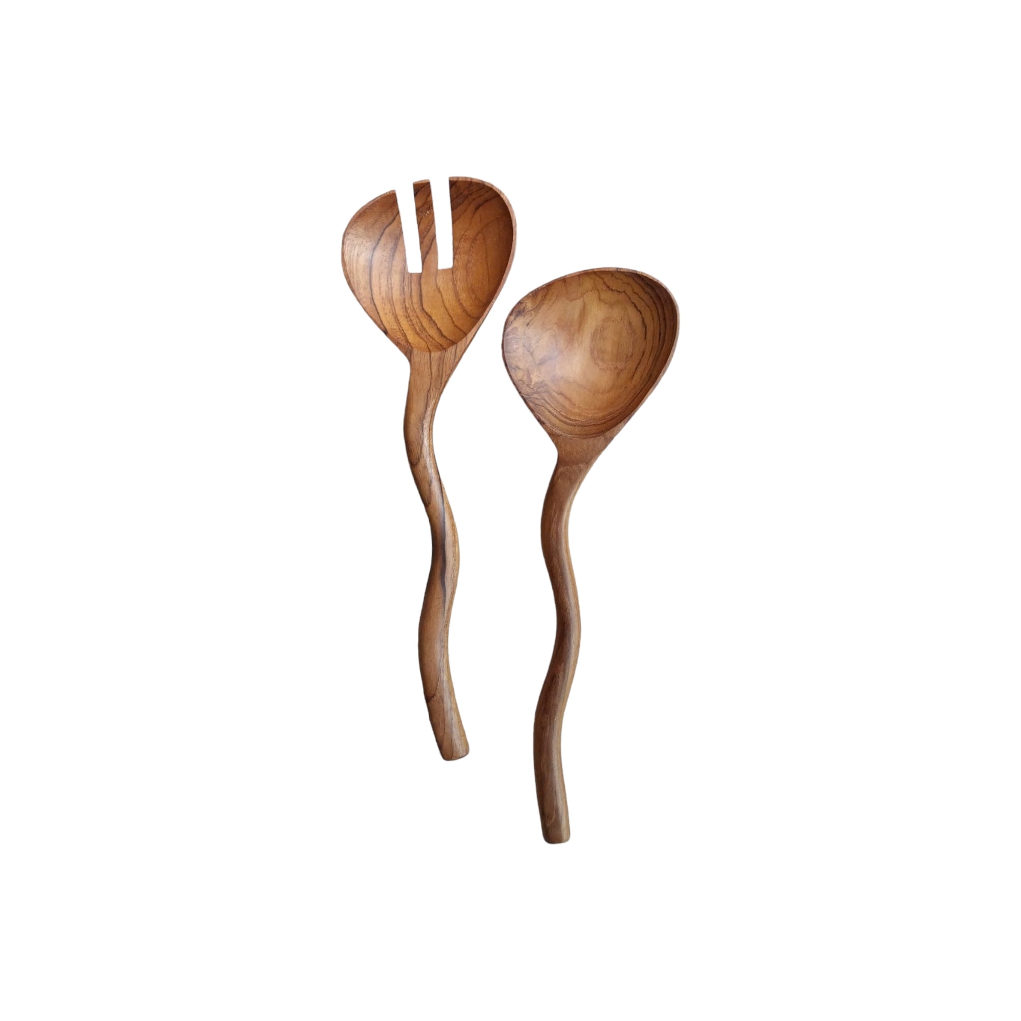 Wavy Teak Serving Spoons Set of 2