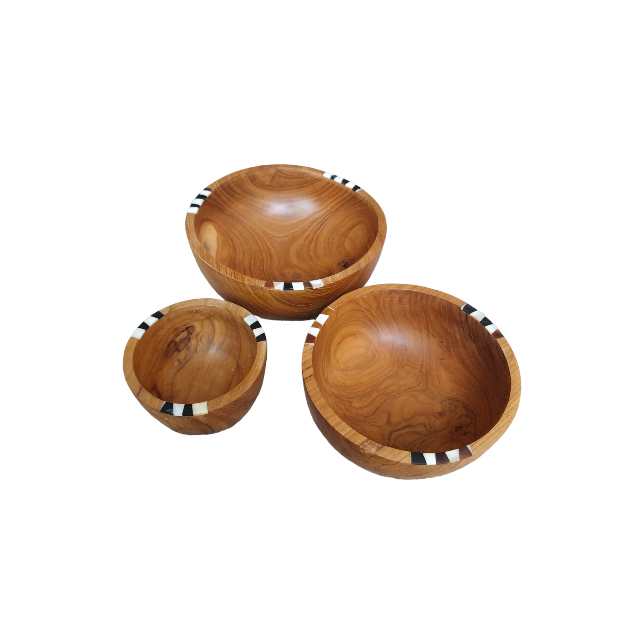 Teak Wood Batik Bone Inlay Nesting Bowl-(Set of 3)