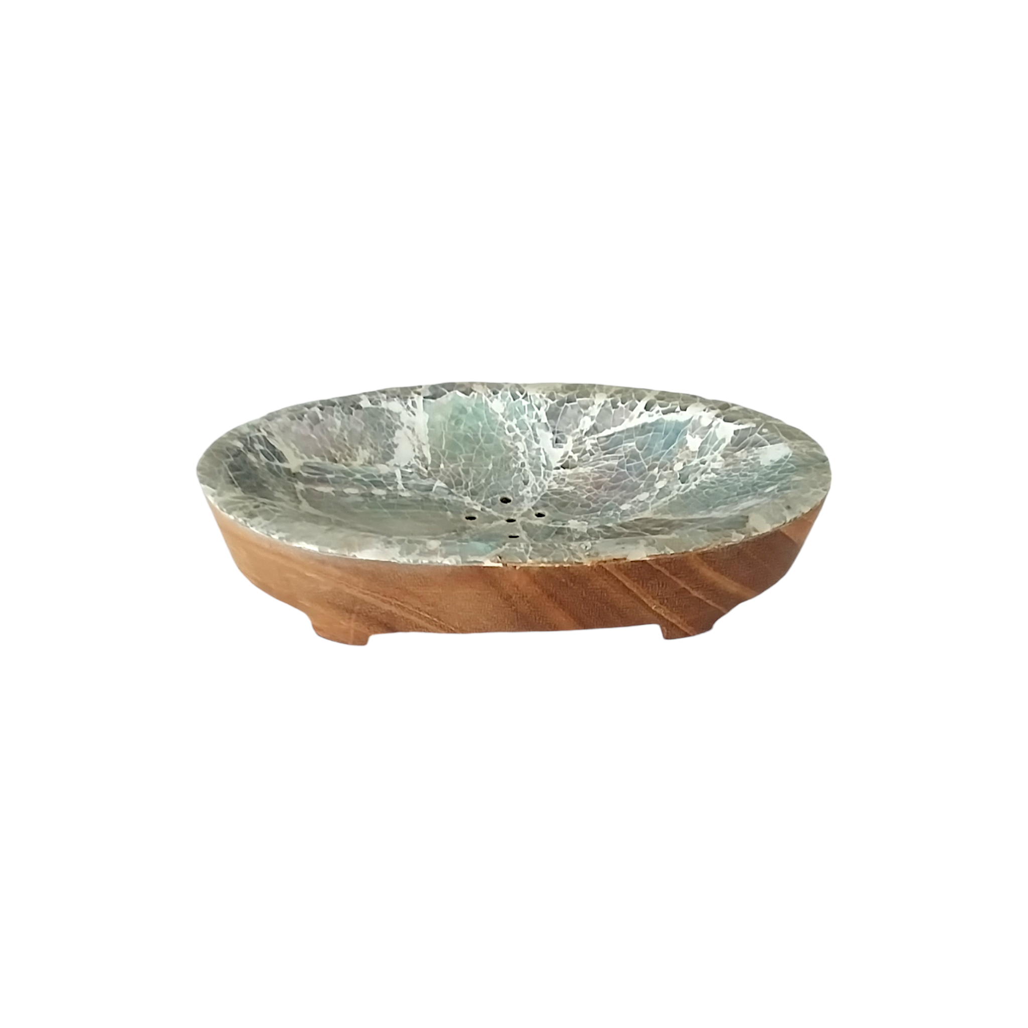 white river abalone teak wood soap dish