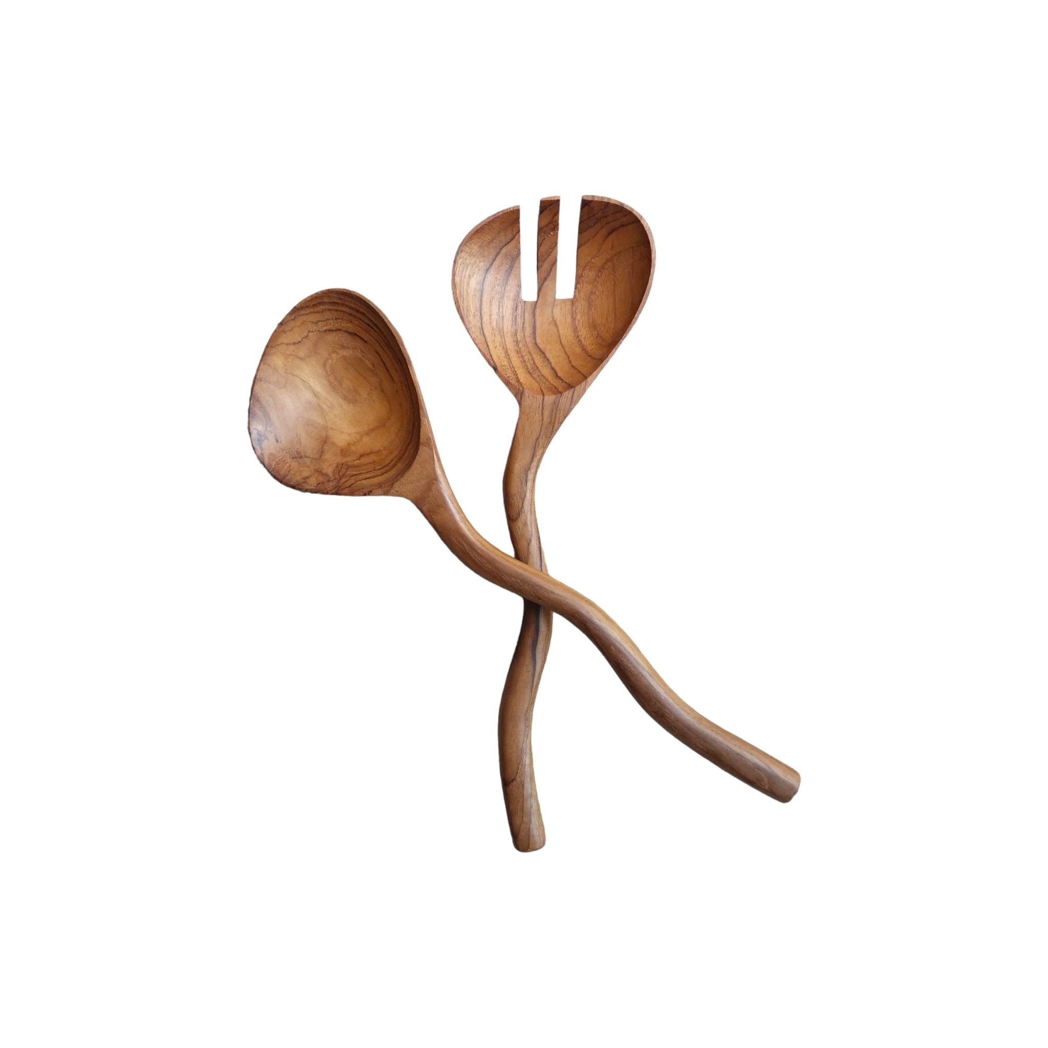 Wavy Teak Serving Spoons Set of 2