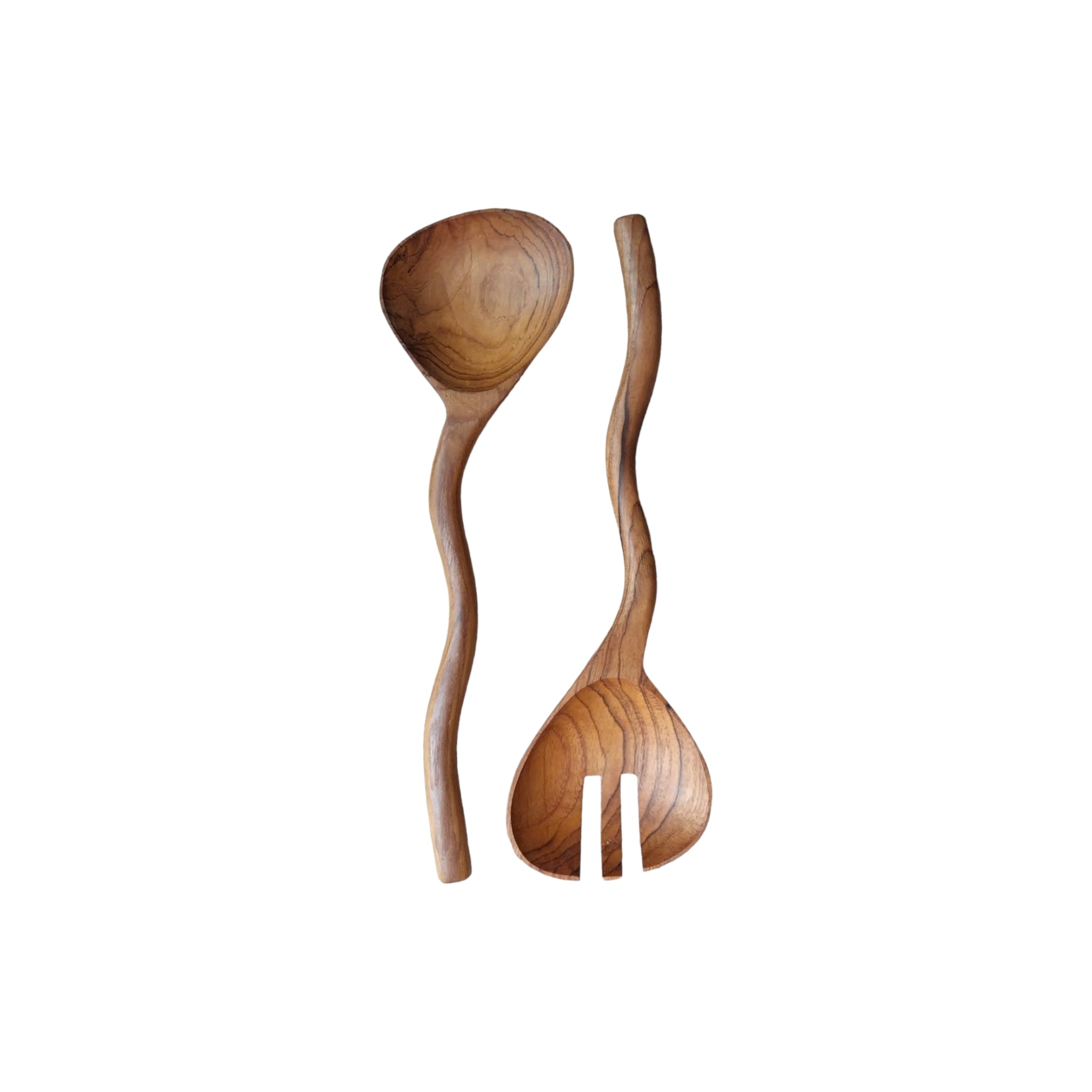 Wavy Teak Serving Spoons Set of 2