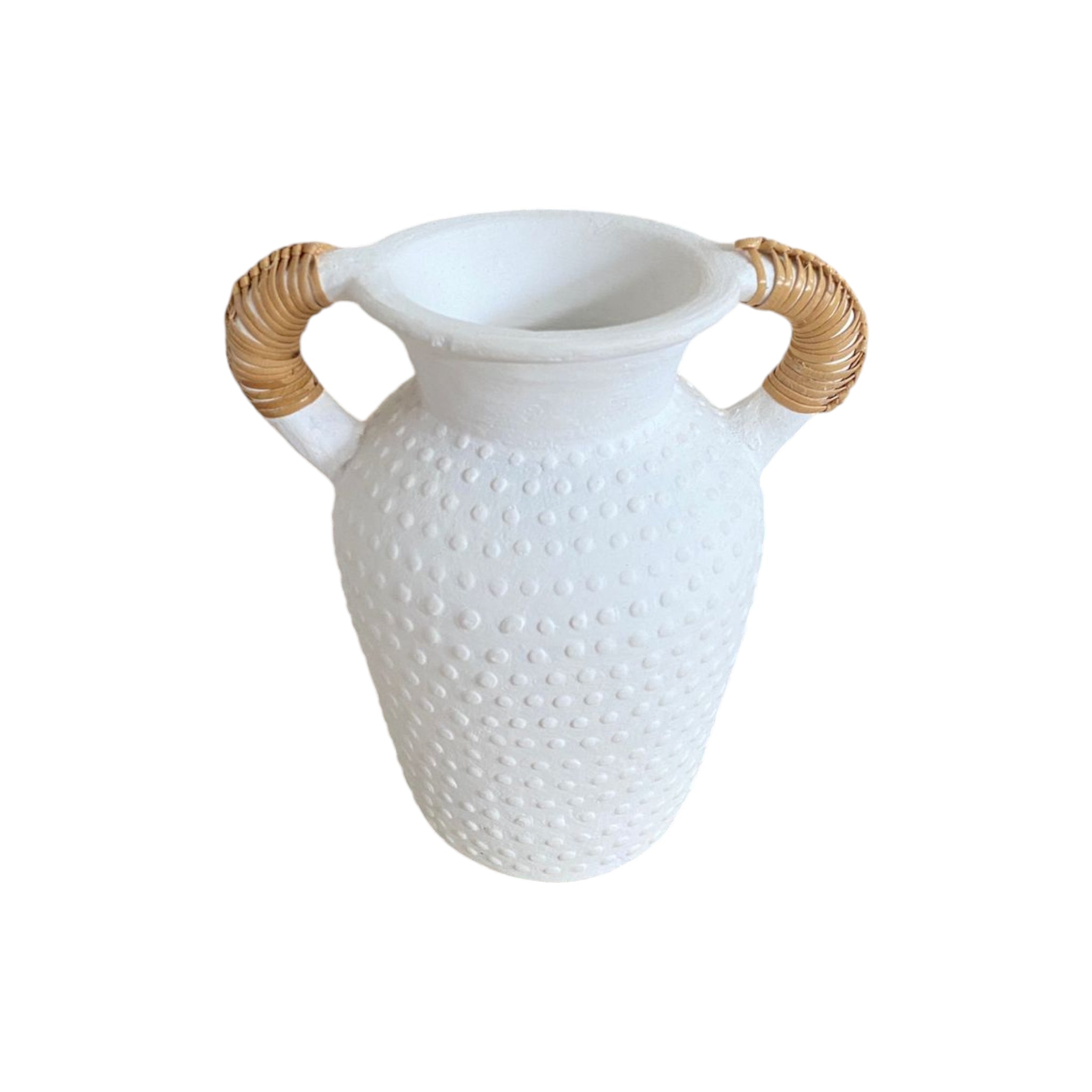 White Ceramic Vase jug shape double handle wrapped with rattan