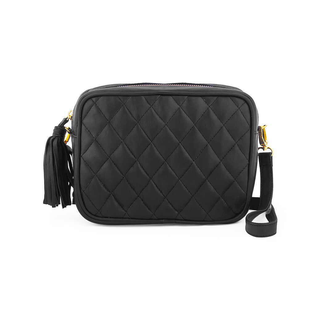 crossbody quilted camera bag; mz wallace quilted leather camera bag; black camera bag; matelasse mini camera bag; designer mini camera bag; disco gucci quilted bag; pink mini camera bag; black crossbody bag; spring 2018 bag trend; black leather mini camera bag; black leather quilted women's bag
