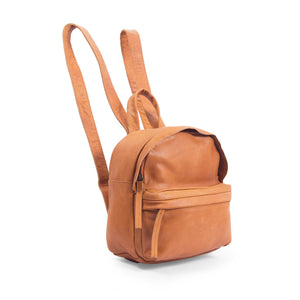 side view tan genuine leather mini backpack