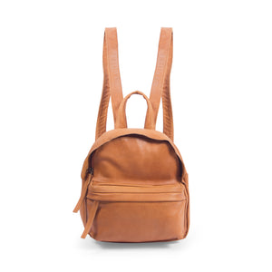 front view tan mini genuine leather backpack