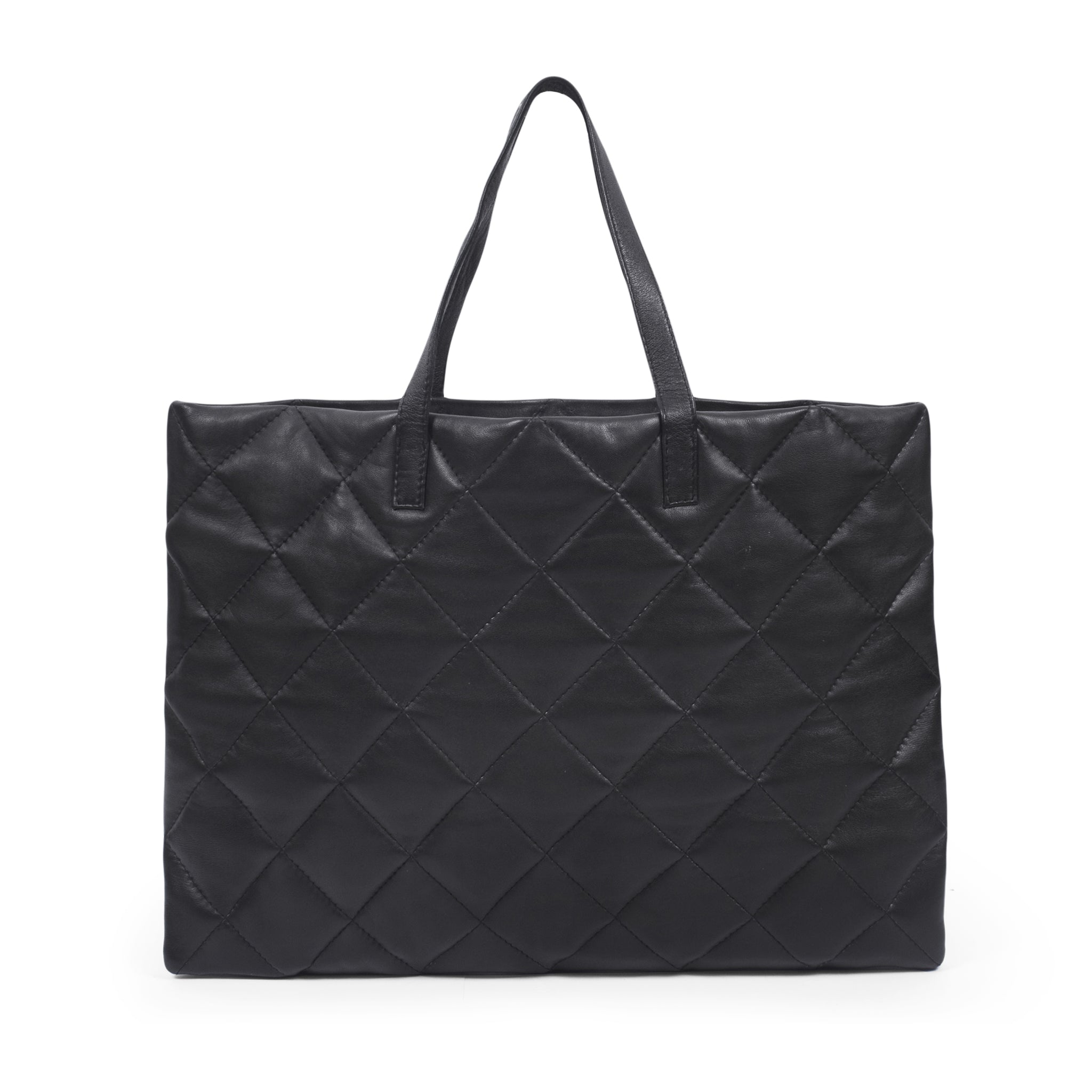 Black leather quilted laptop tote bag
