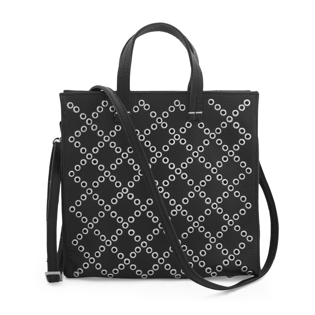 Small tote handbag; black; Tote for Women; Affordable tote bag; Black studded handbag; Small studded black leather tote bag