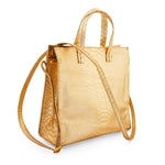 Clare-Metallic Gold Embossed Python Mini Tote