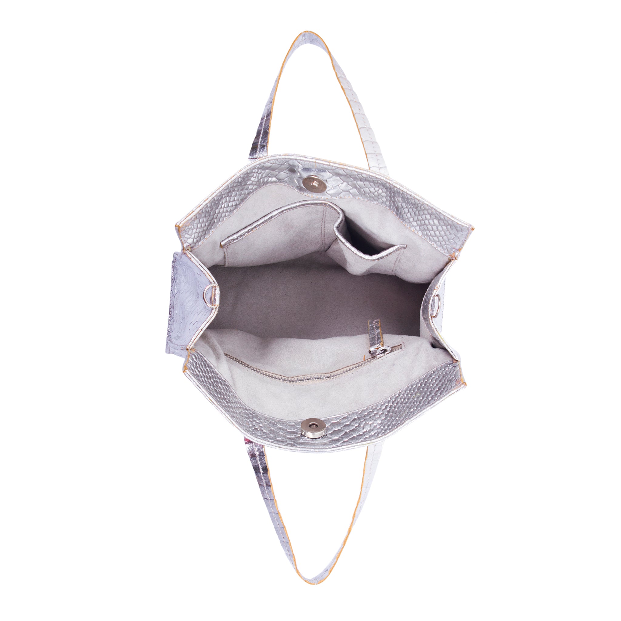 Clare-Metallic Silver Embossed Python Mini Tote