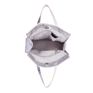 Clare-Metallic Silver Embossed Python Mini Tote