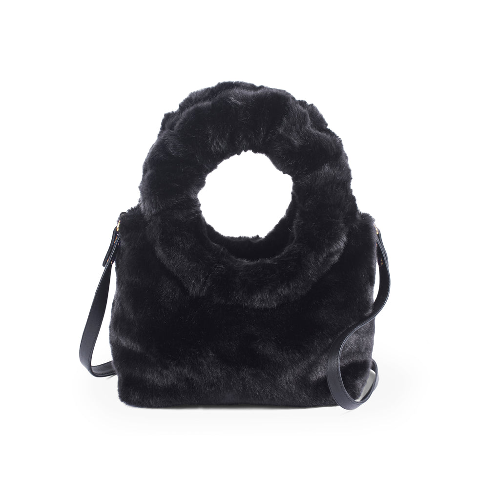Circle Top Handle Fur Crossbody Small Bag
