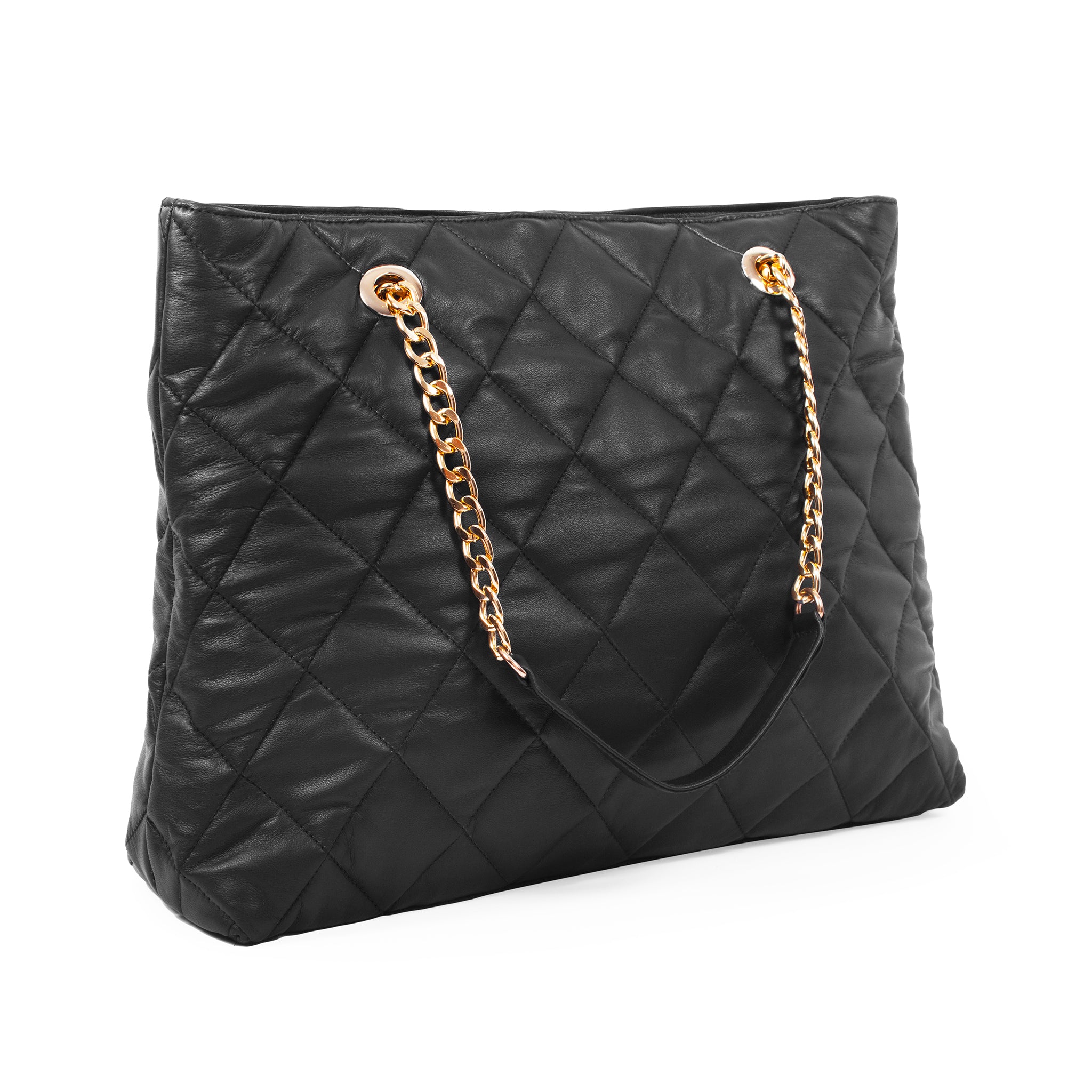 Quilted lambskin leather tote shoulder bag